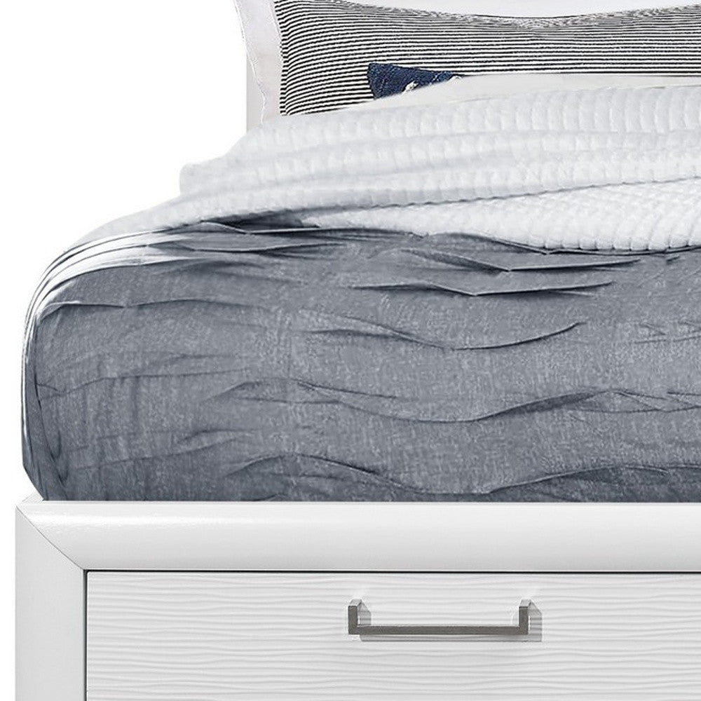 White Solid Wood Lighted King Bed Frame With Drawers-4