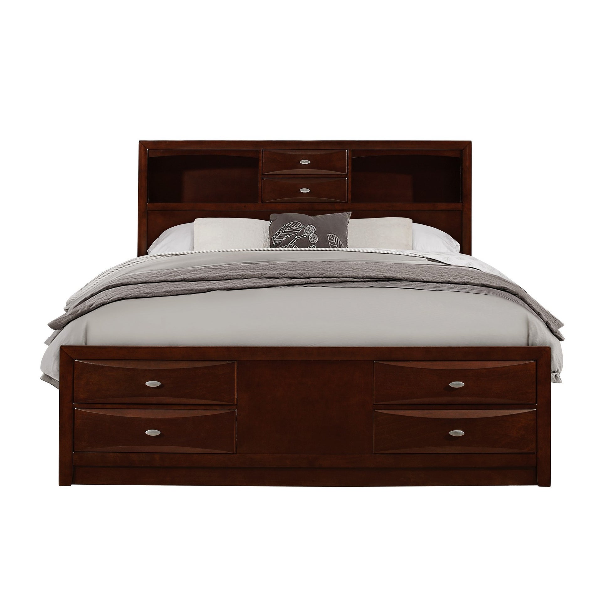 Merlot Solid Wood King Bed Frame With Eight Drawers-0