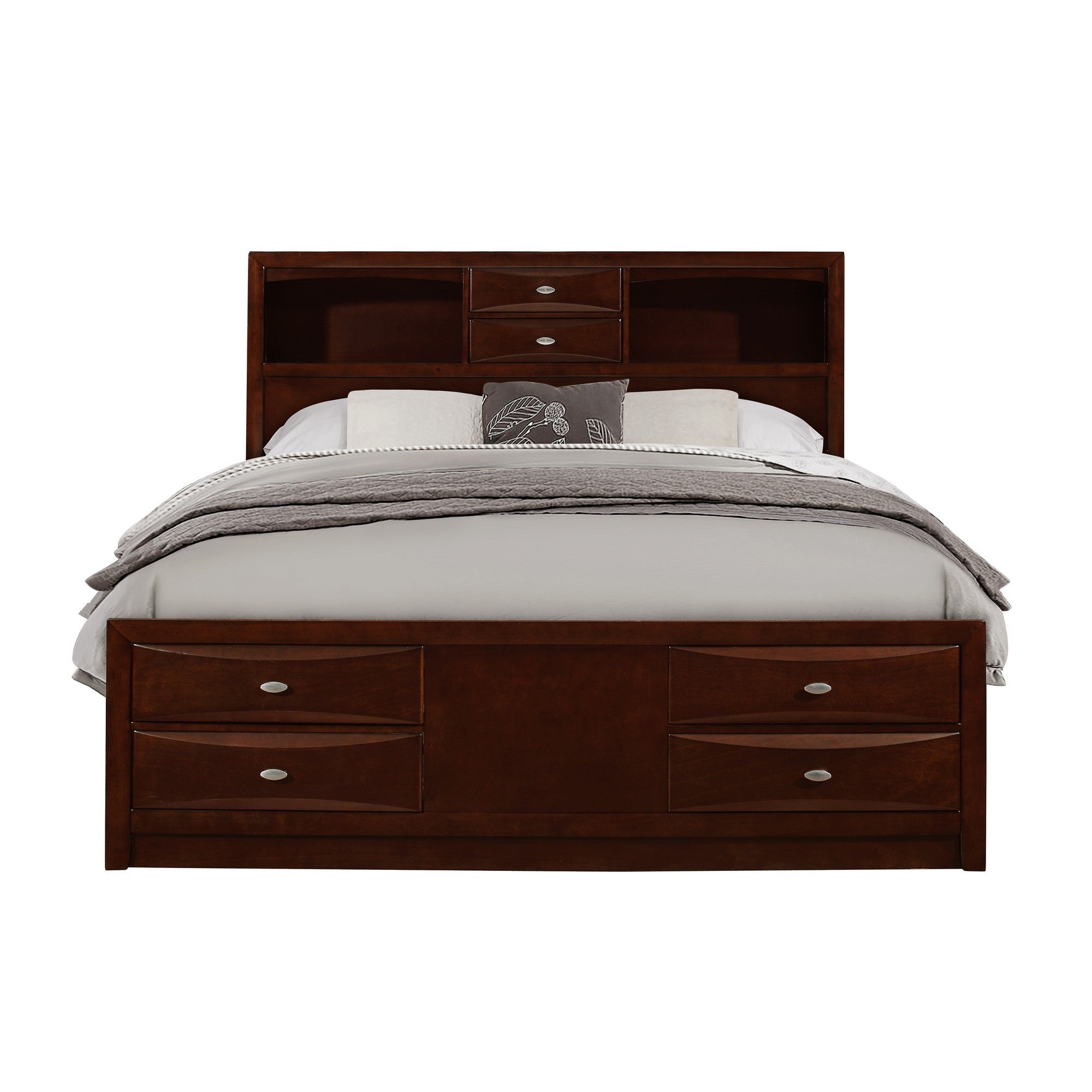 Merlot Solid Wood King Bed Frame With Eight Drawers-0