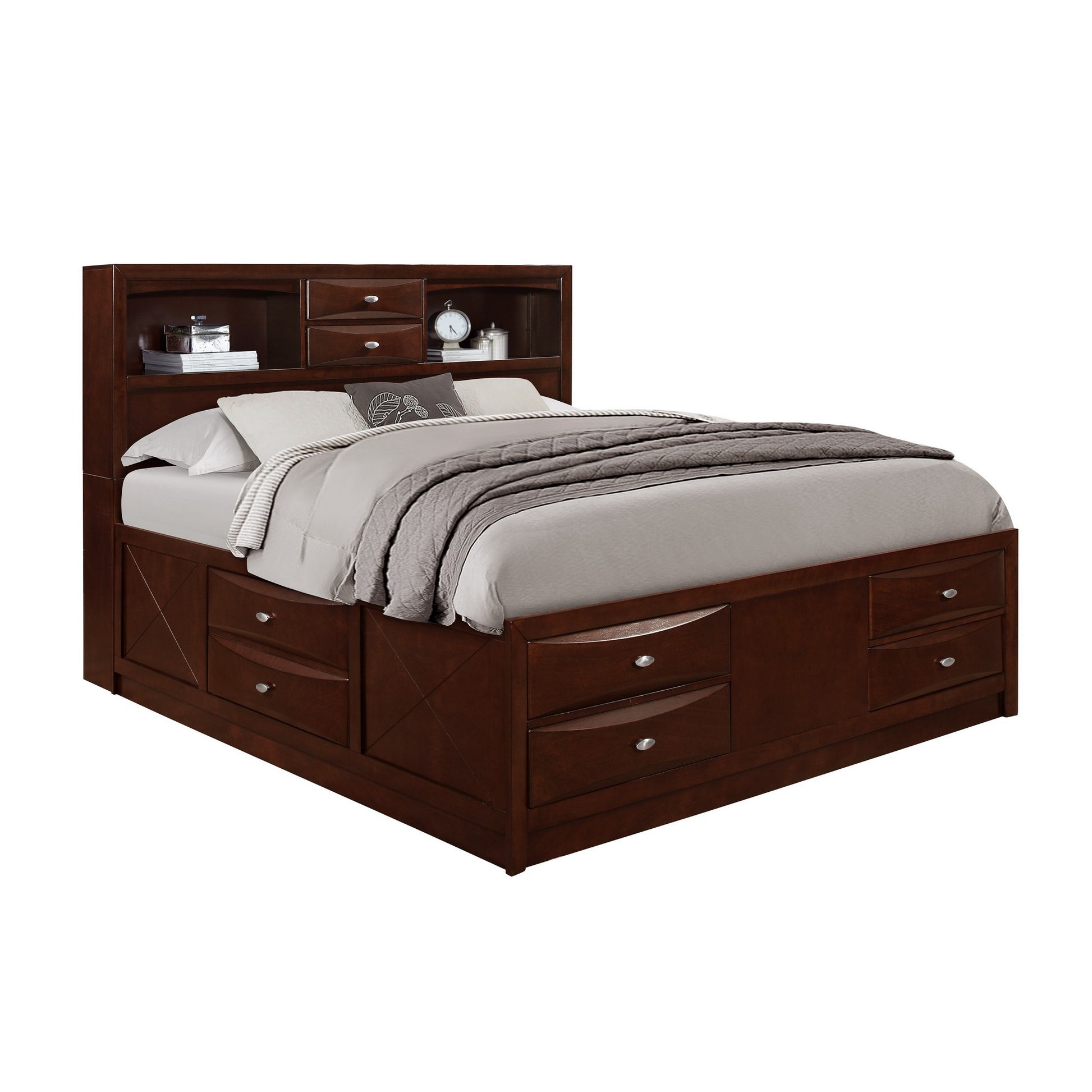 Merlot Solid Wood King Bed Frame With Eight Drawers-2