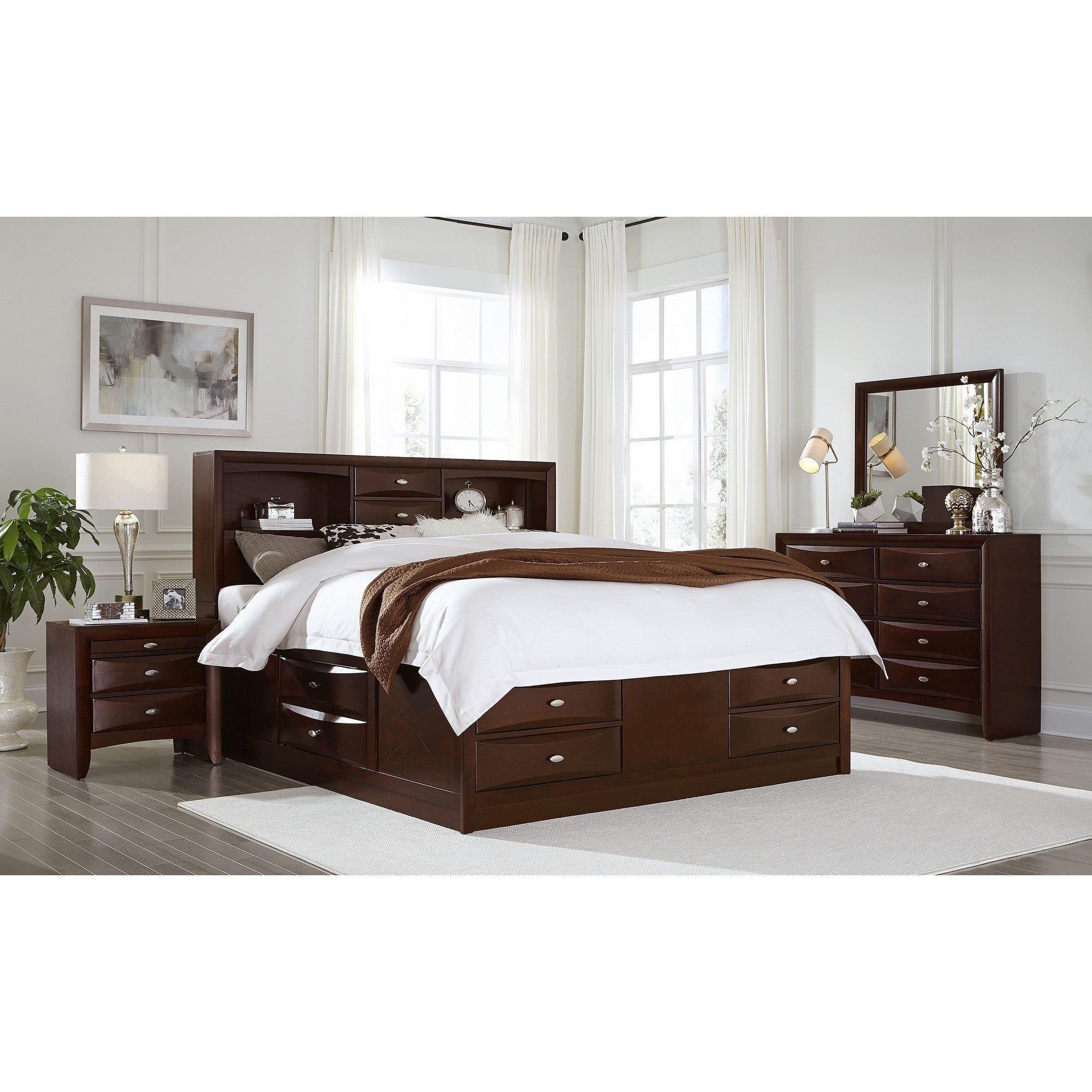 Merlot Solid Wood King Bed Frame With Eight Drawers-5