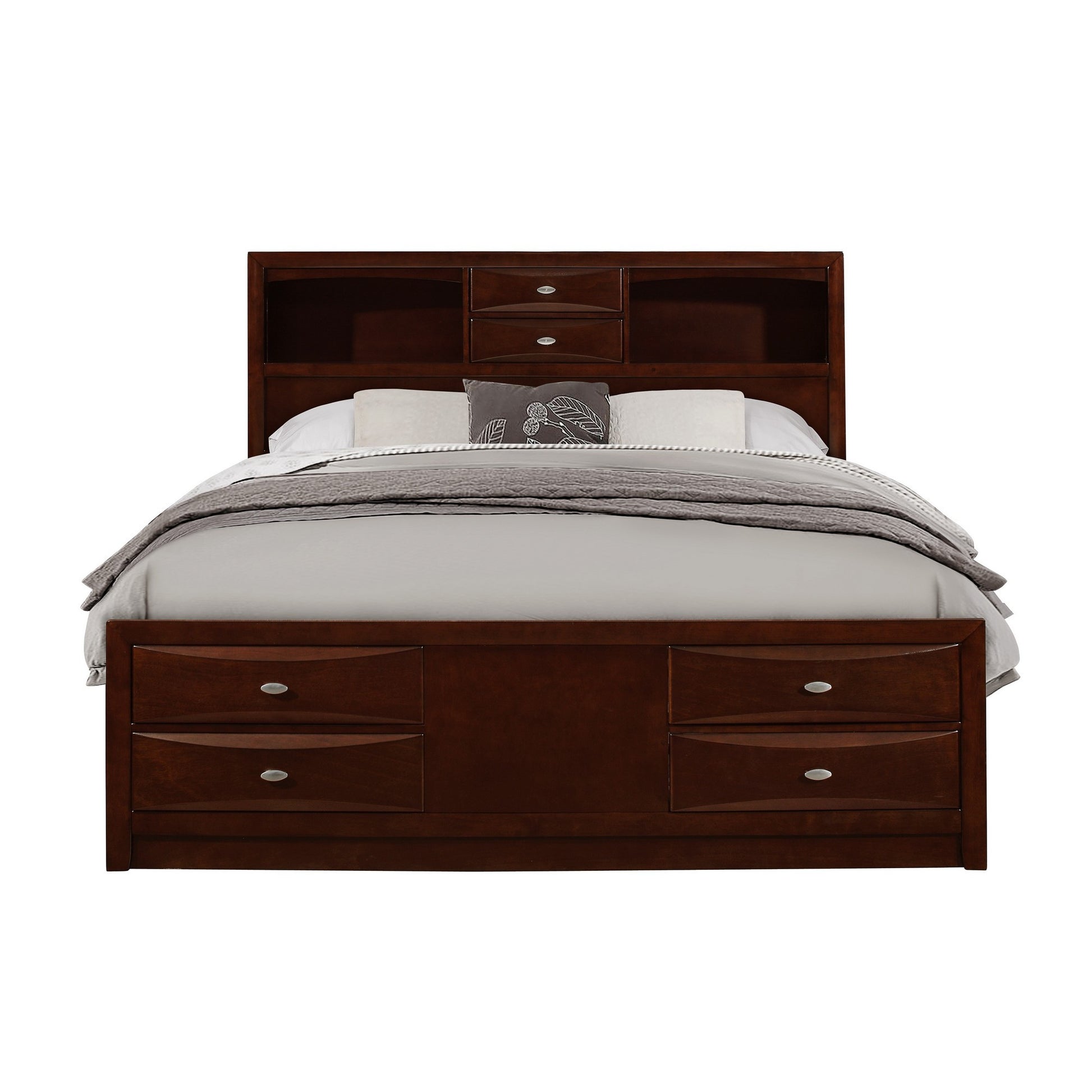 Merlot Solid Wood King Bed Frame With Eight Drawers-4