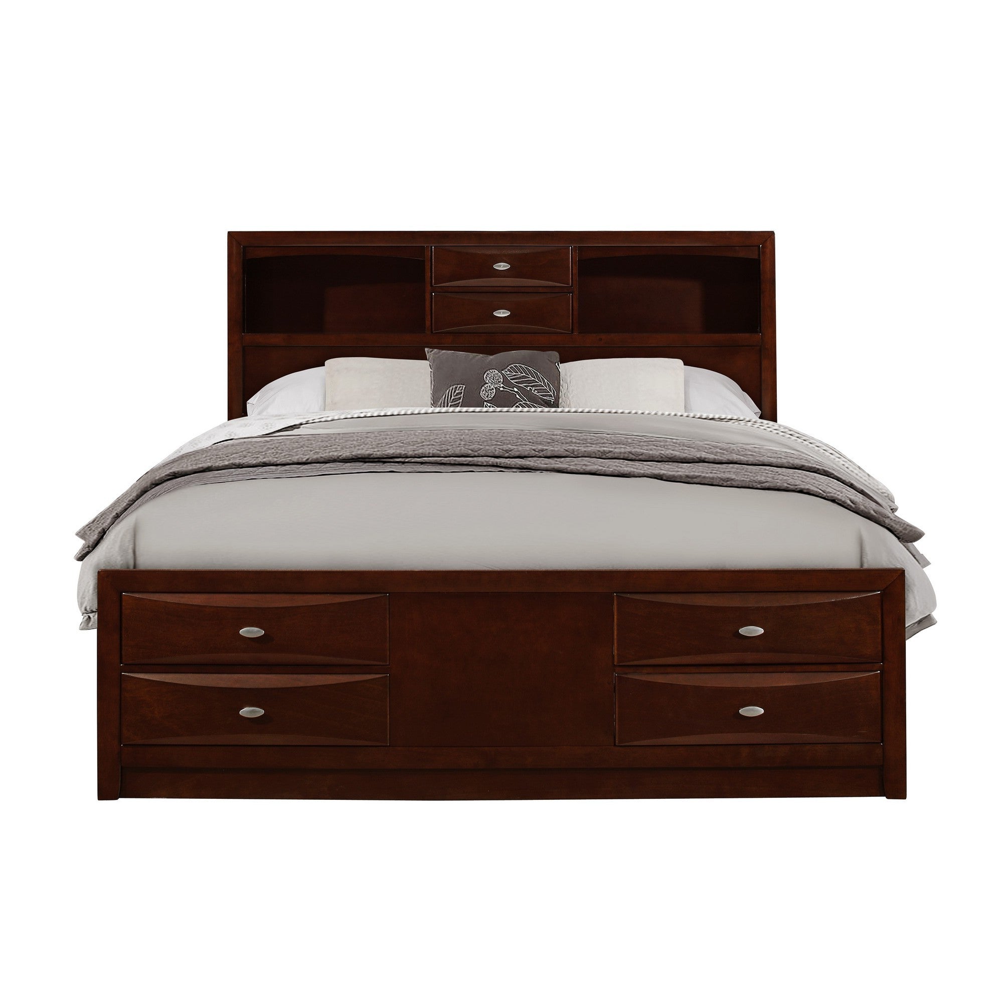 Merlot Solid Wood King Bed Frame With Eight Drawers-4