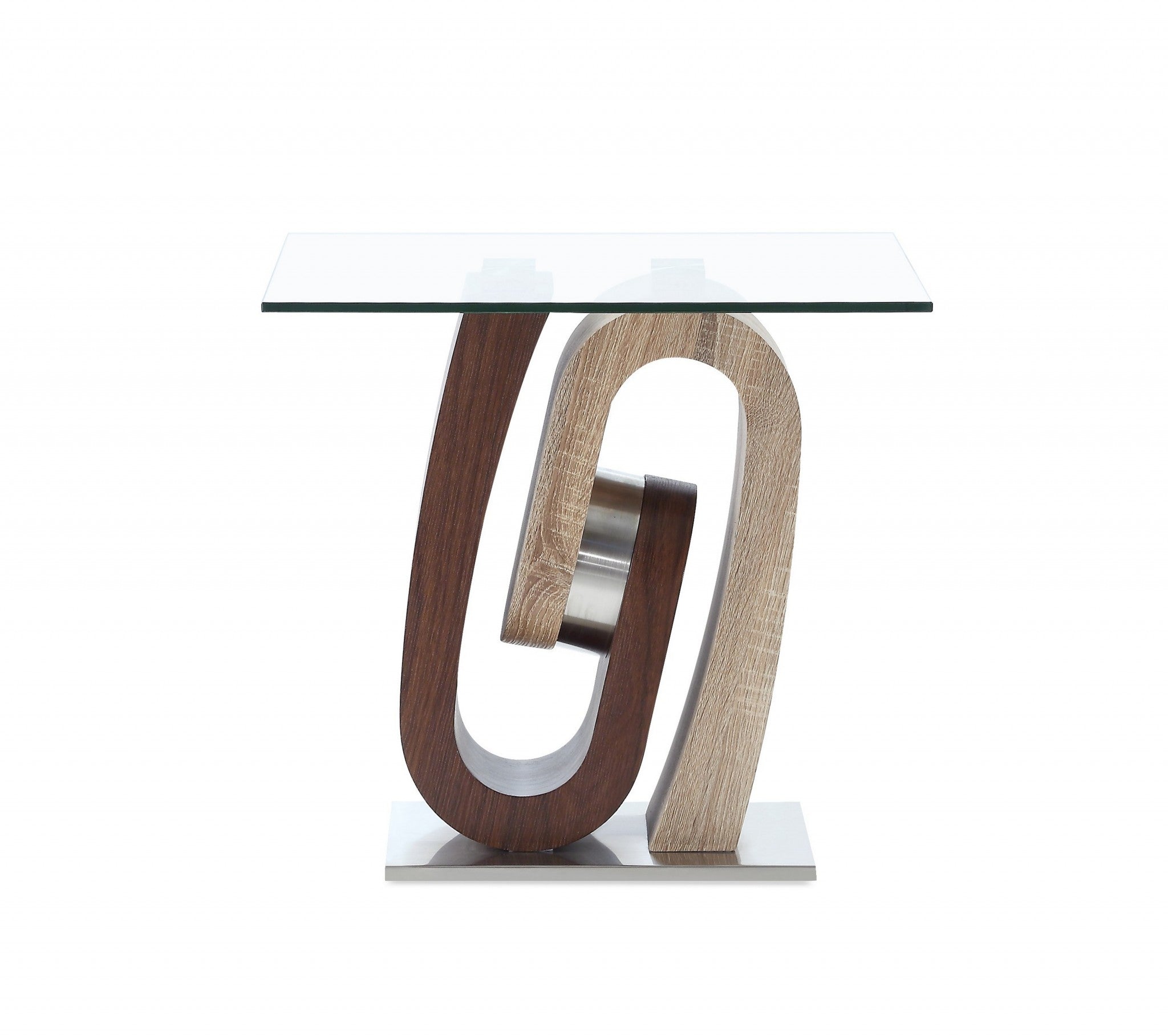 23" Walnut, Oak And Clear Glass Square End Table-End-Side Tables-DECOROLALA