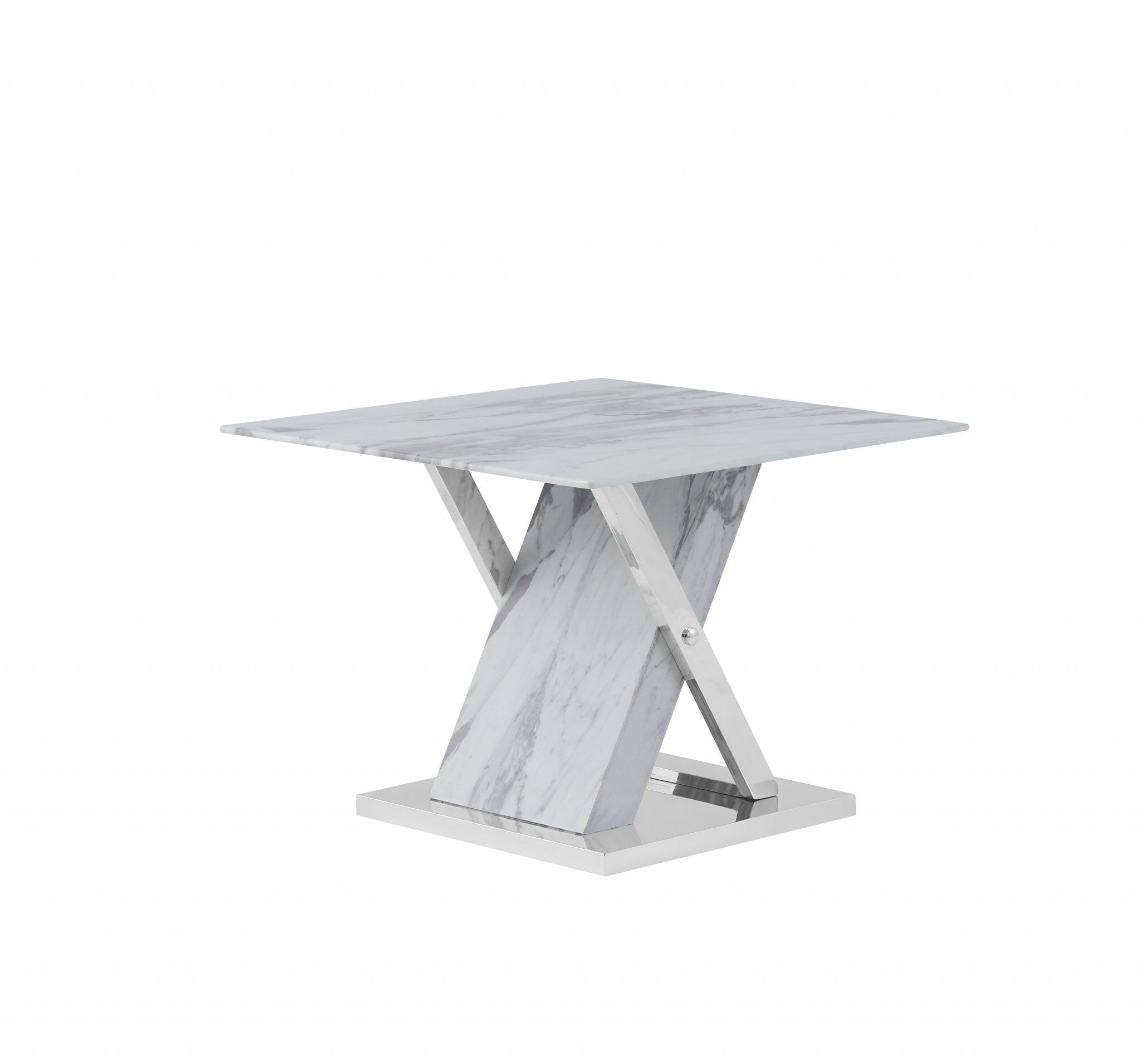 18" Silver And White Solid and Manufactured Wood Square End Table-End-Side Tables-DECOROLALA