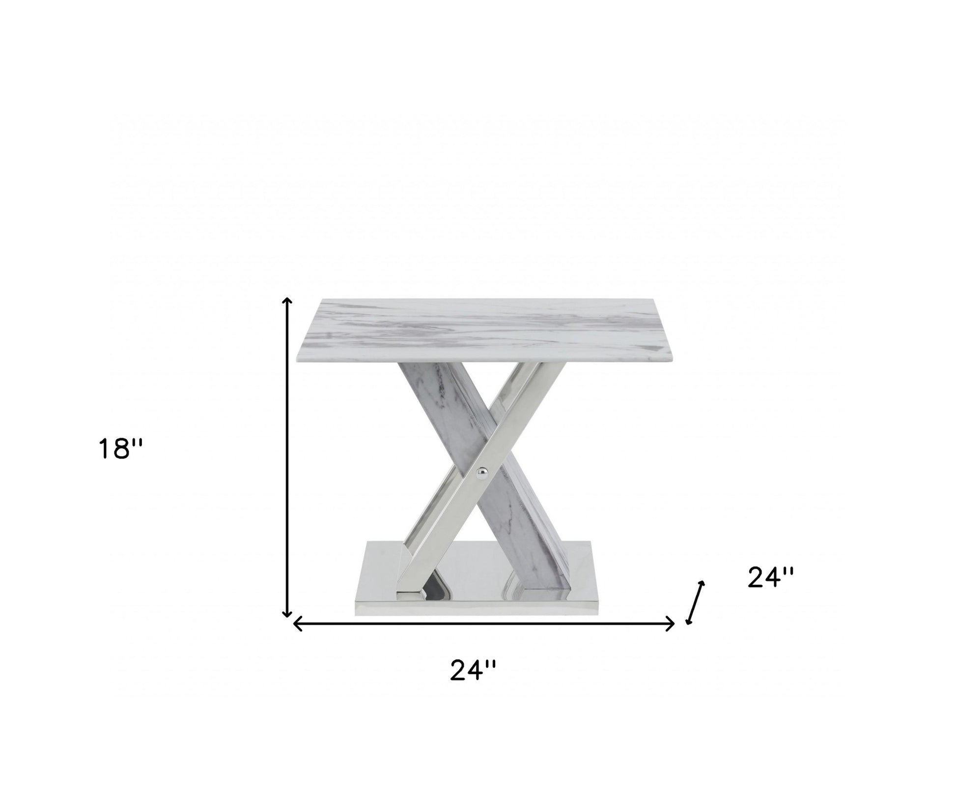 18" Silver And White Solid and Manufactured Wood Square End Table-End-Side Tables-DECOROLALA