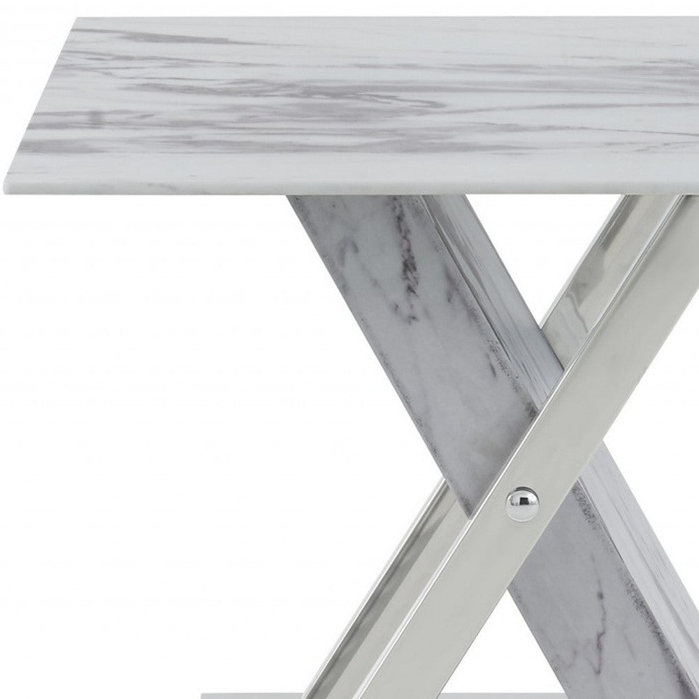 18" Silver And White Solid and Manufactured Wood Square End Table-End-Side Tables-DECOROLALA