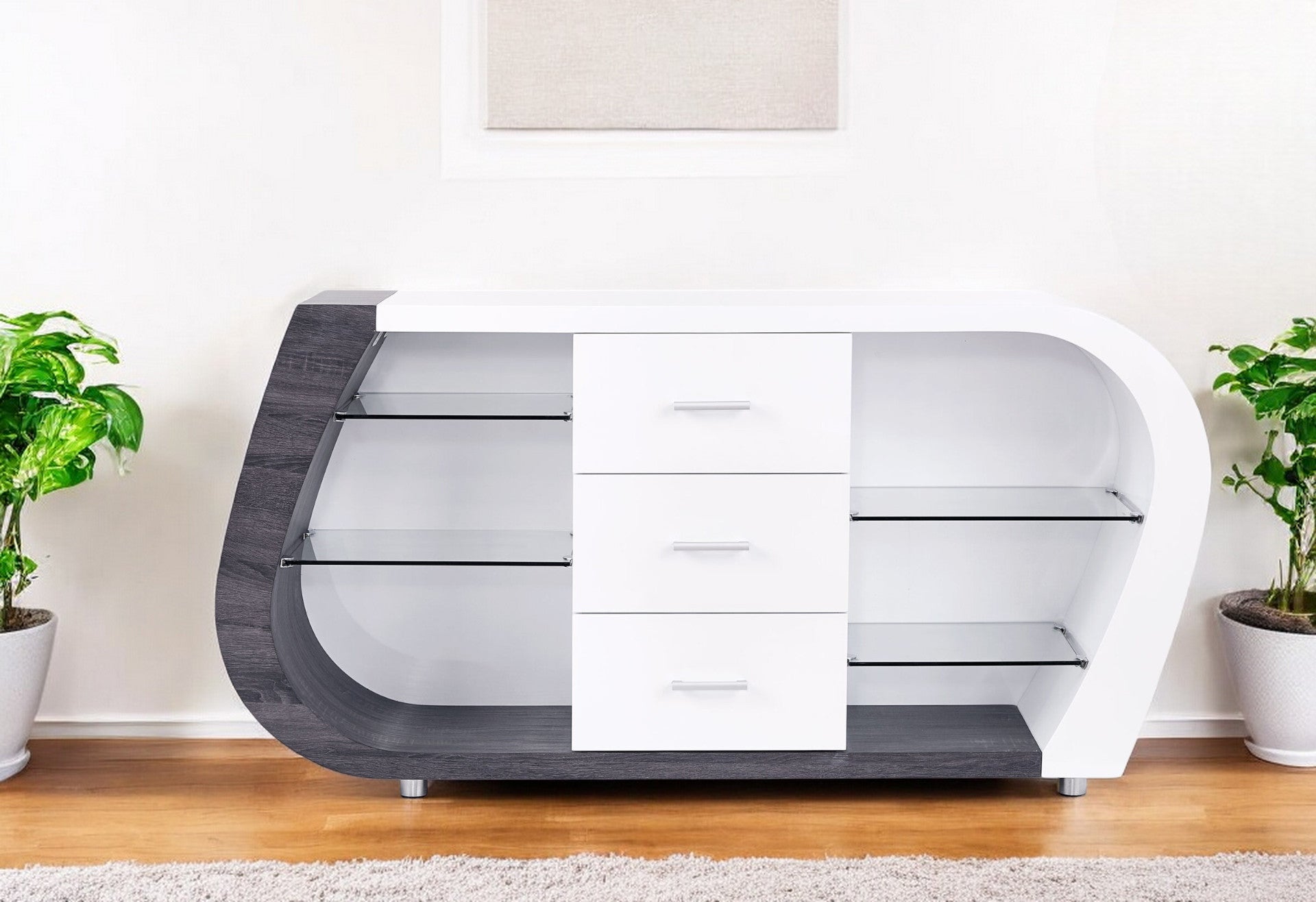 White And Grey Multi Tone Buffet With 3 Drawers-Sideboards-DECOROLALA
