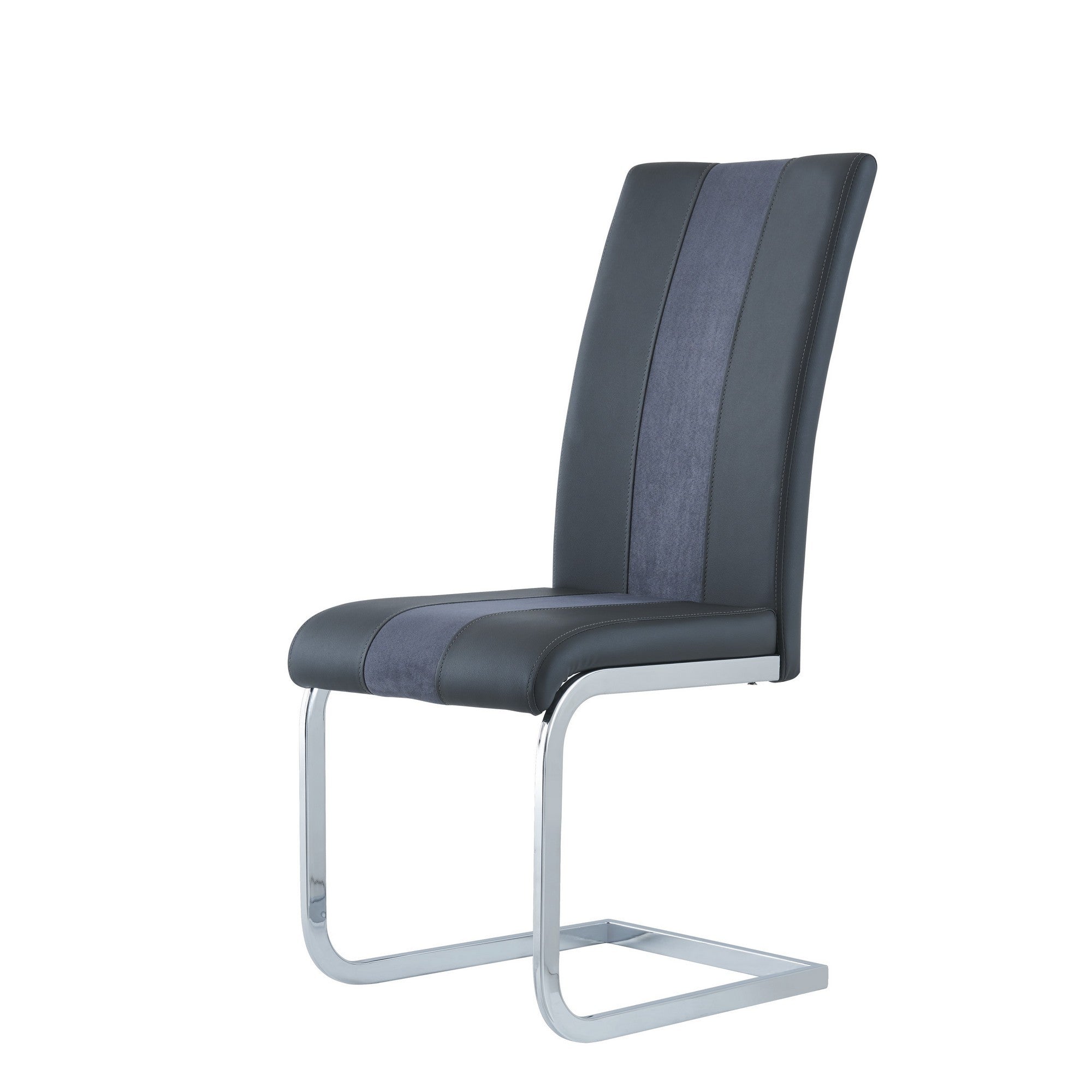 Set of Four Gray and Silver Upholstered Faux Leather Dining Side Chairs-Dining Chairs-DECOROLALA