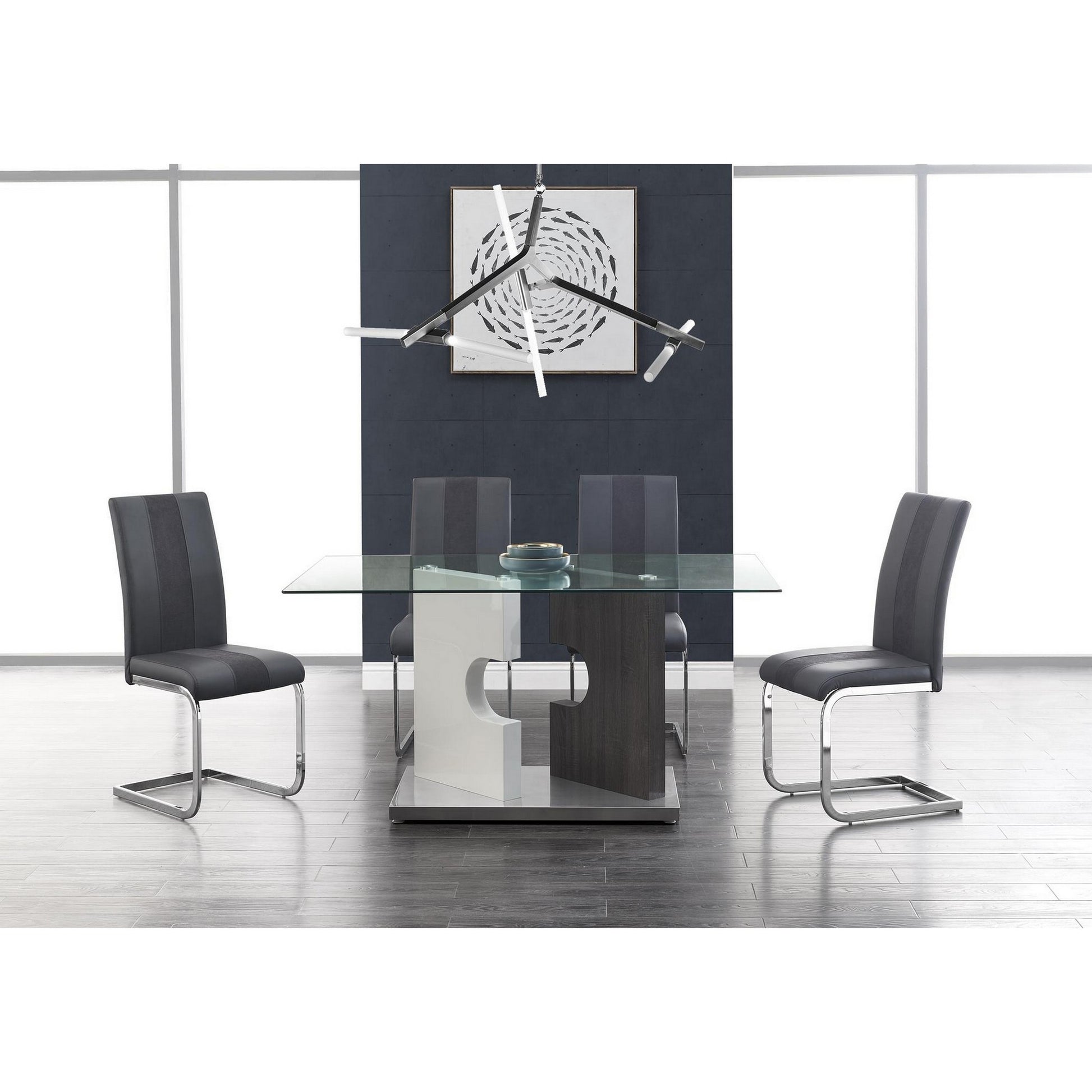 Set of Four Gray and Silver Upholstered Faux Leather Dining Side Chairs-Dining Chairs-DECOROLALA