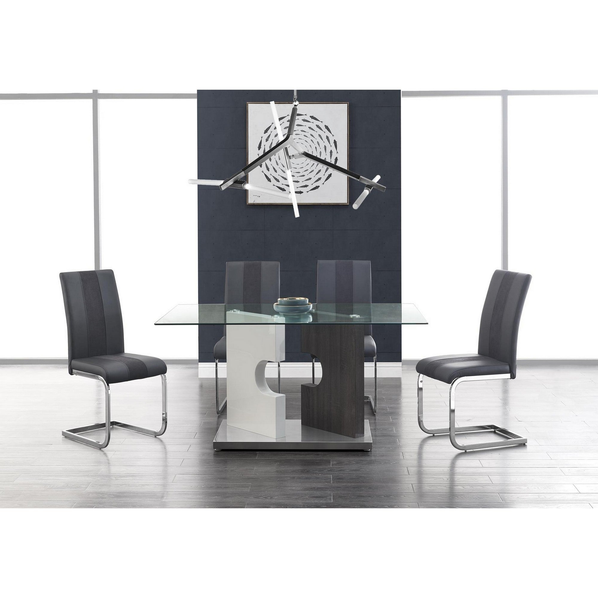 Set of Four Gray and Silver Upholstered Faux Leather Dining Side Chairs-Dining Chairs-DECOROLALA