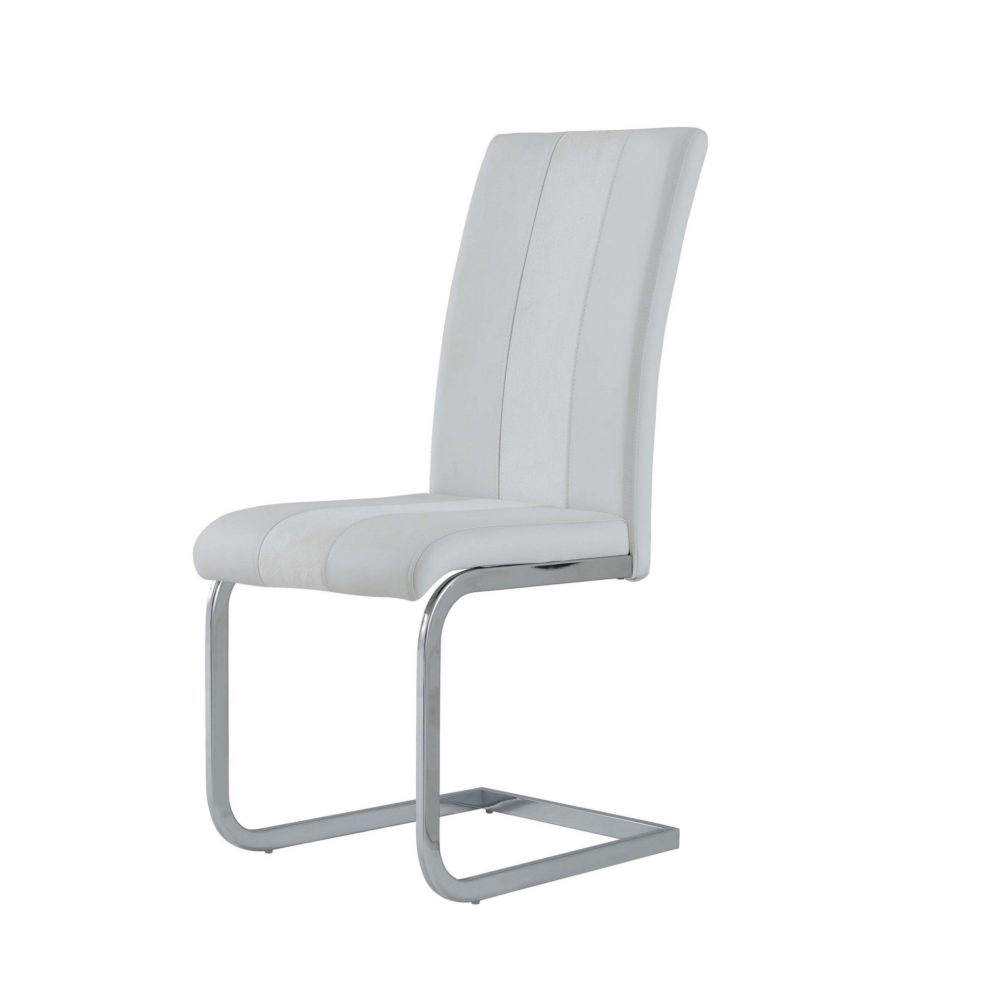 Set of Four White and Silver Upholstered Faux Leather Dining Side Chairs-Dining Chairs-DECOROLALA