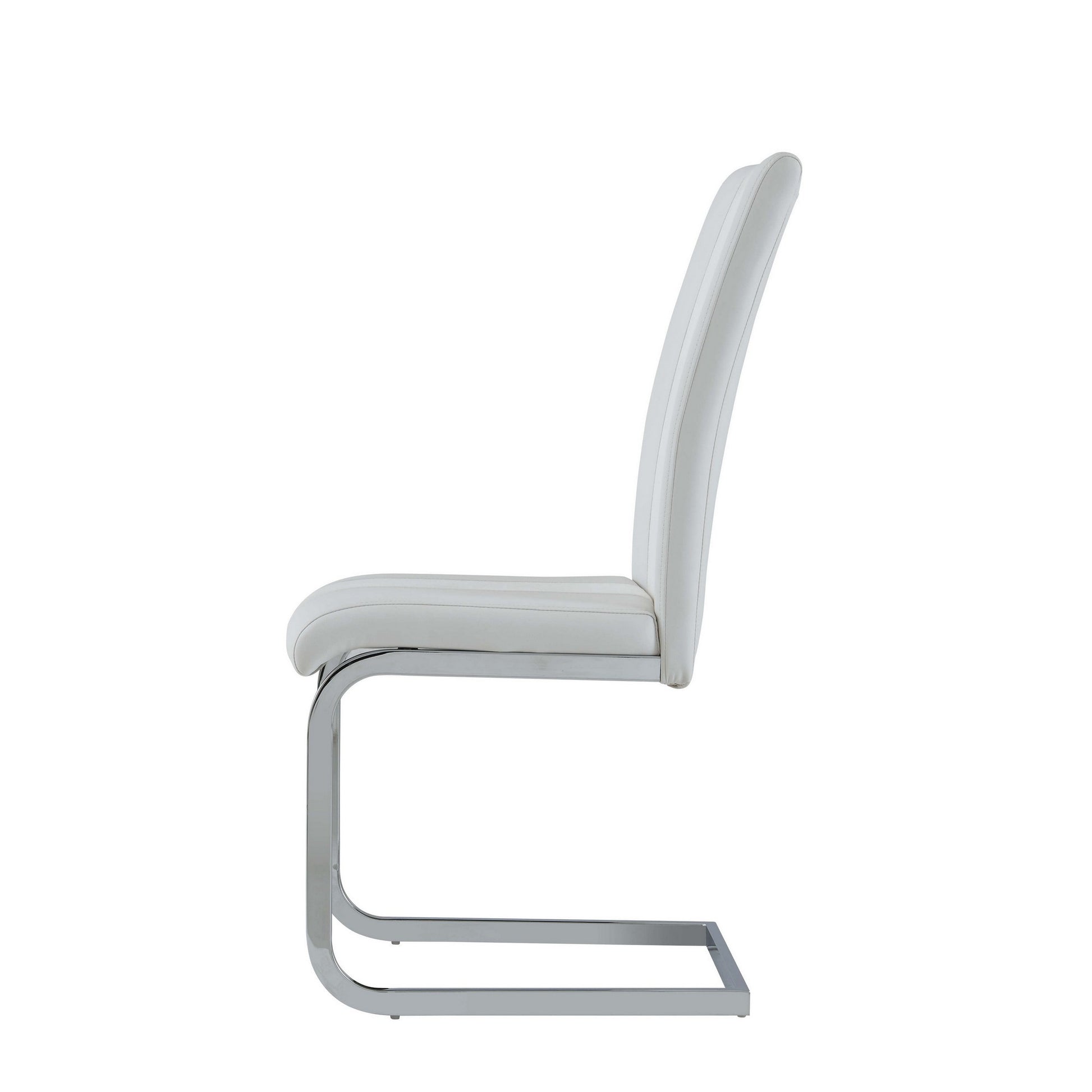 Set of Four White and Silver Upholstered Faux Leather Dining Side Chairs-Dining Chairs-DECOROLALA