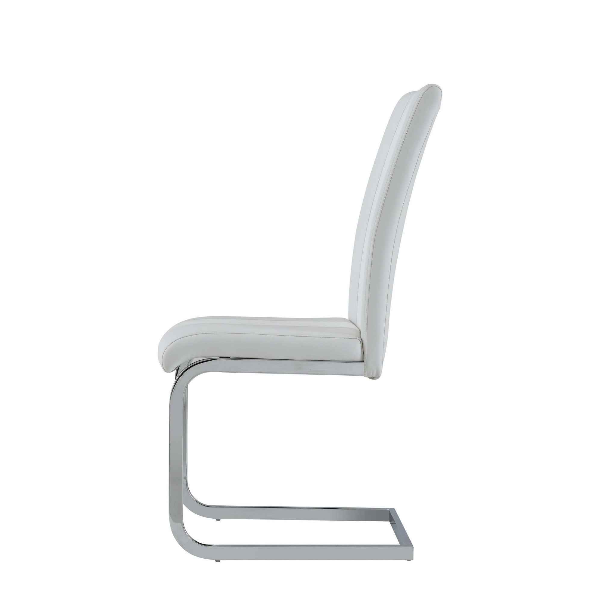 Set of Four White and Silver Upholstered Faux Leather Dining Side Chairs-Dining Chairs-DECOROLALA