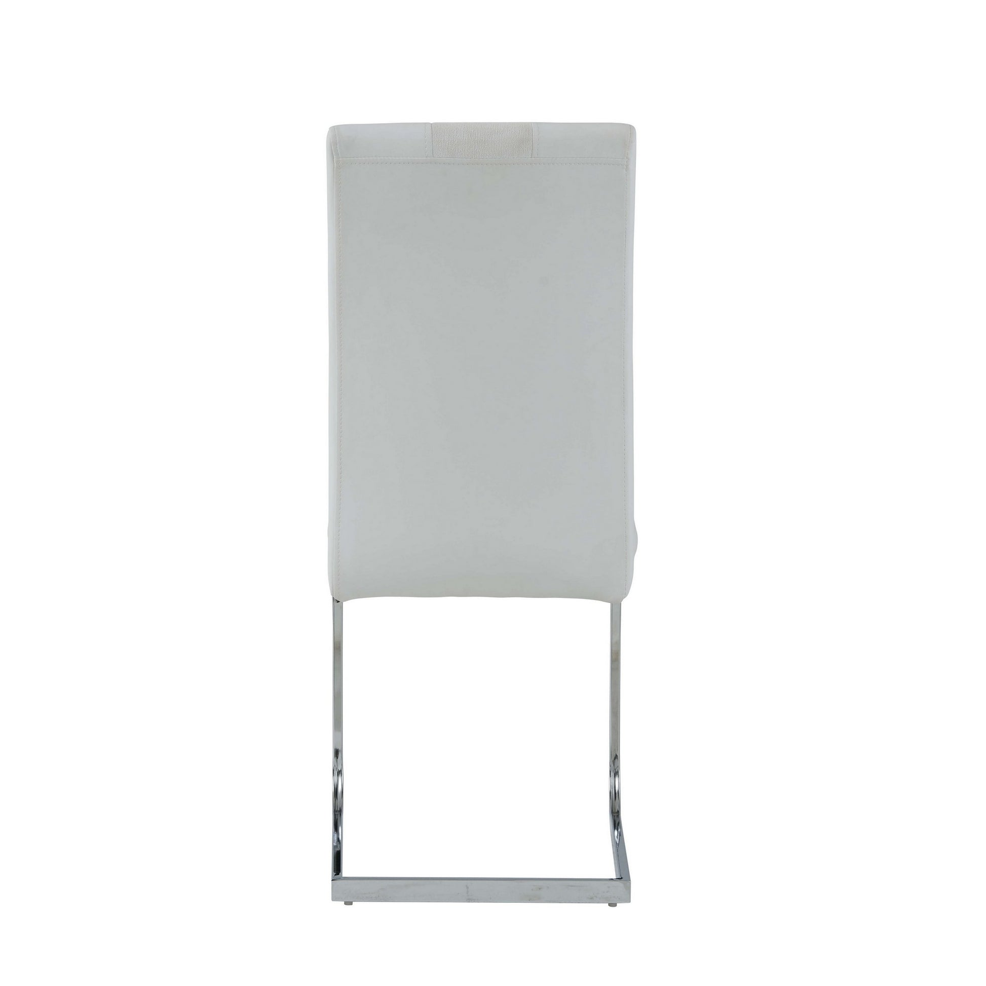 Set of Four White and Silver Upholstered Faux Leather Dining Side Chairs-Dining Chairs-DECOROLALA
