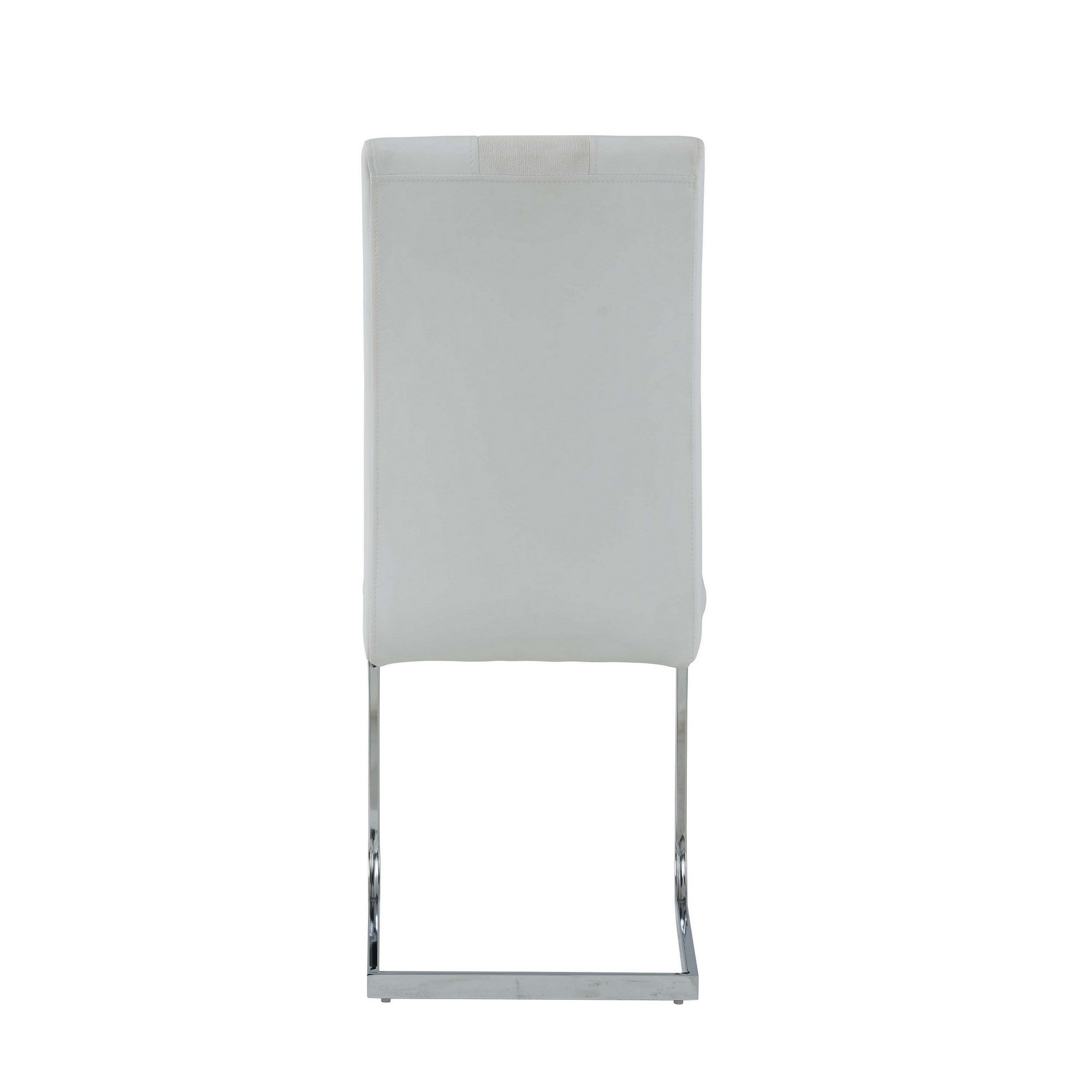 Set of Four White and Silver Upholstered Faux Leather Dining Side Chairs-Dining Chairs-DECOROLALA