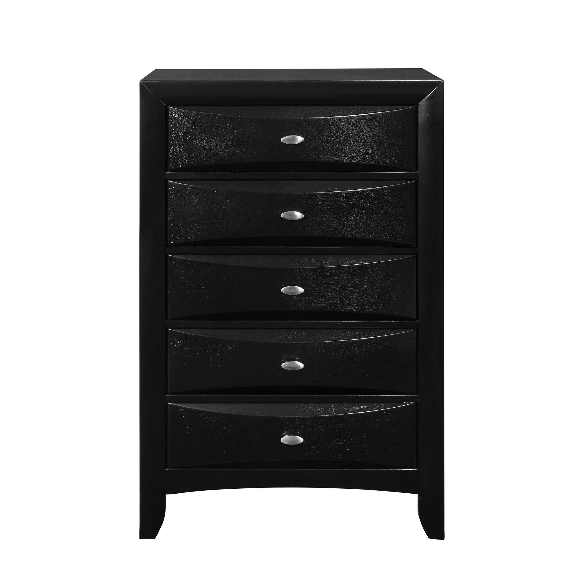 59" Black Solid Wood Mirrored Five Drawer Dresser-0
