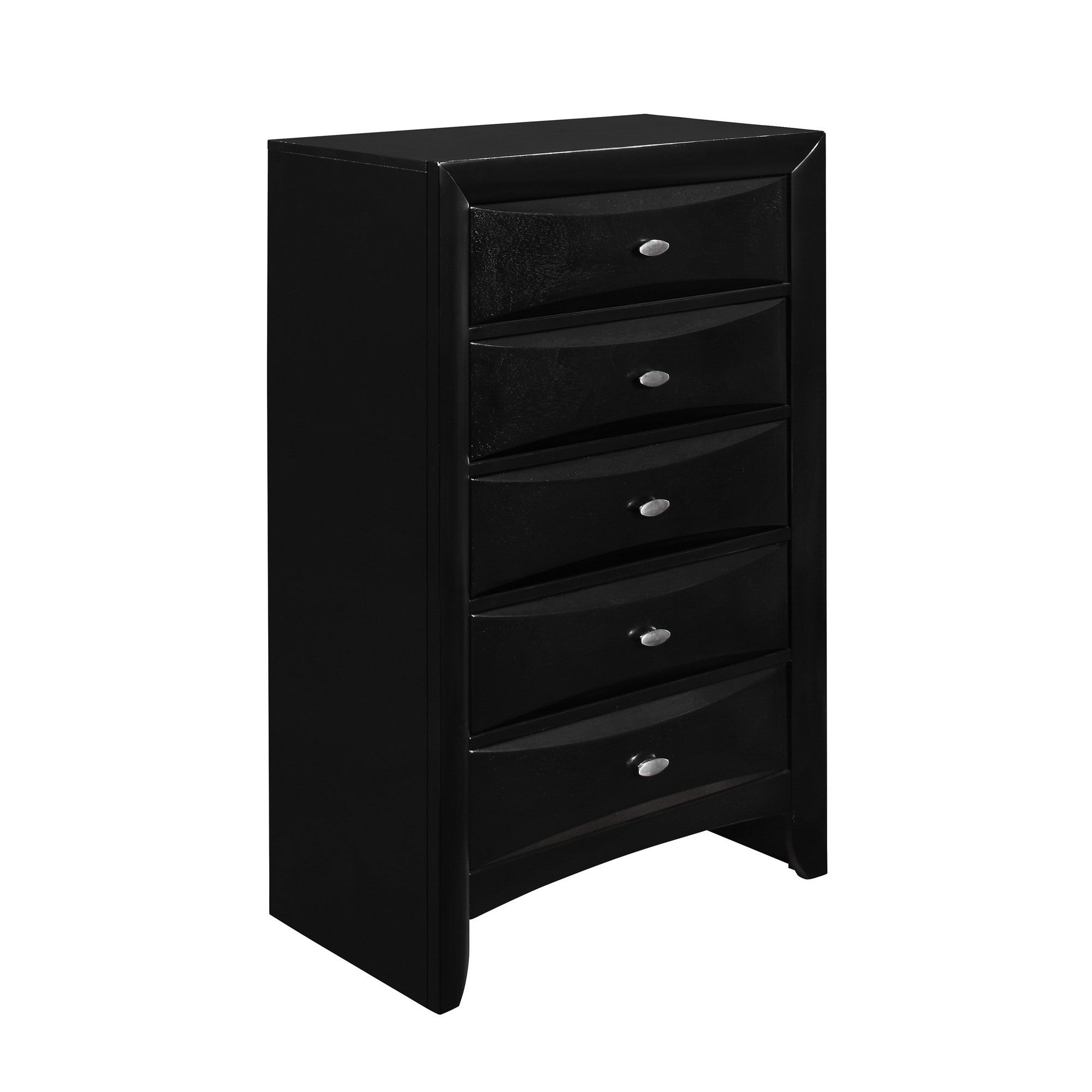 59" Black Solid Wood Mirrored Five Drawer Dresser-1