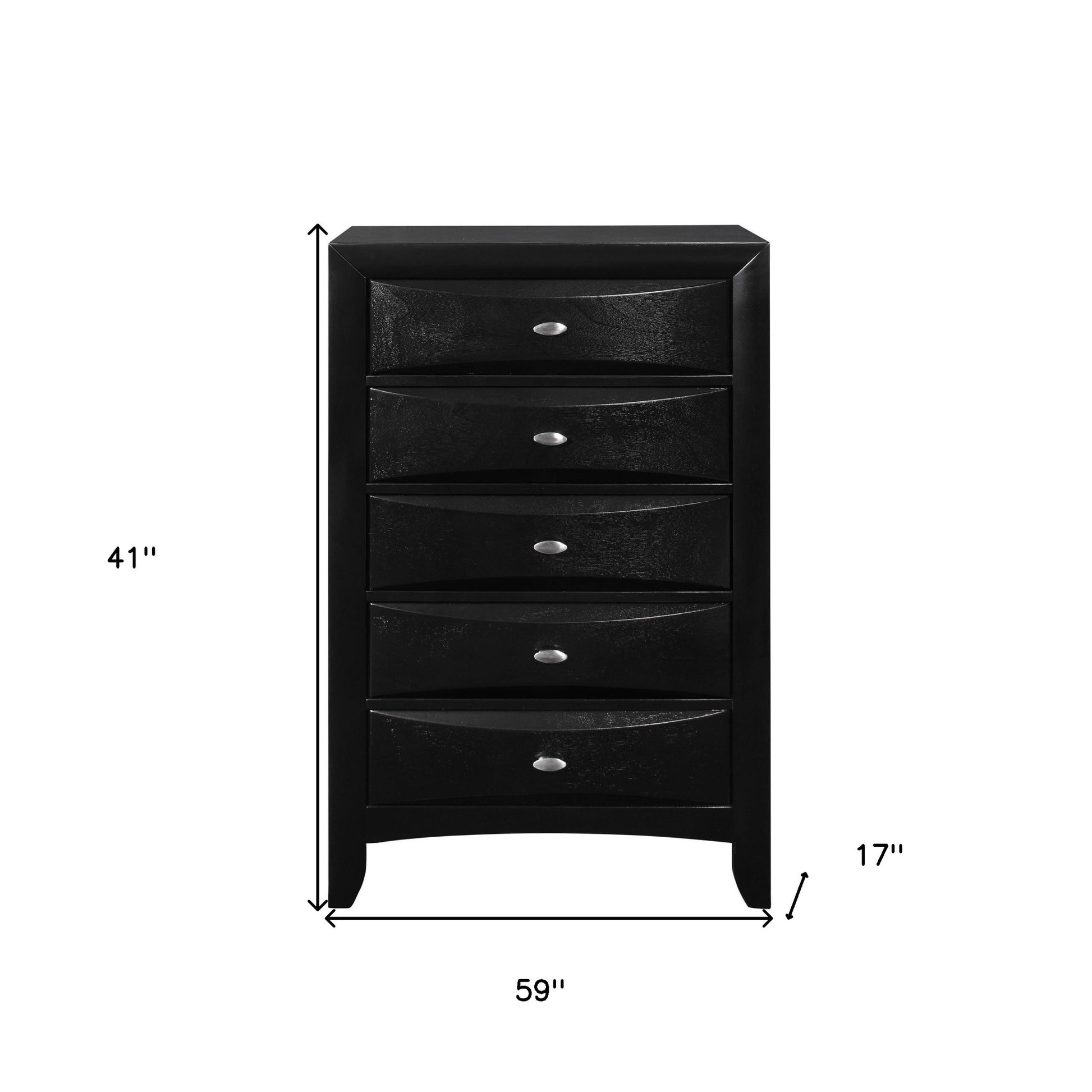 59" Black Solid Wood Mirrored Five Drawer Dresser-5