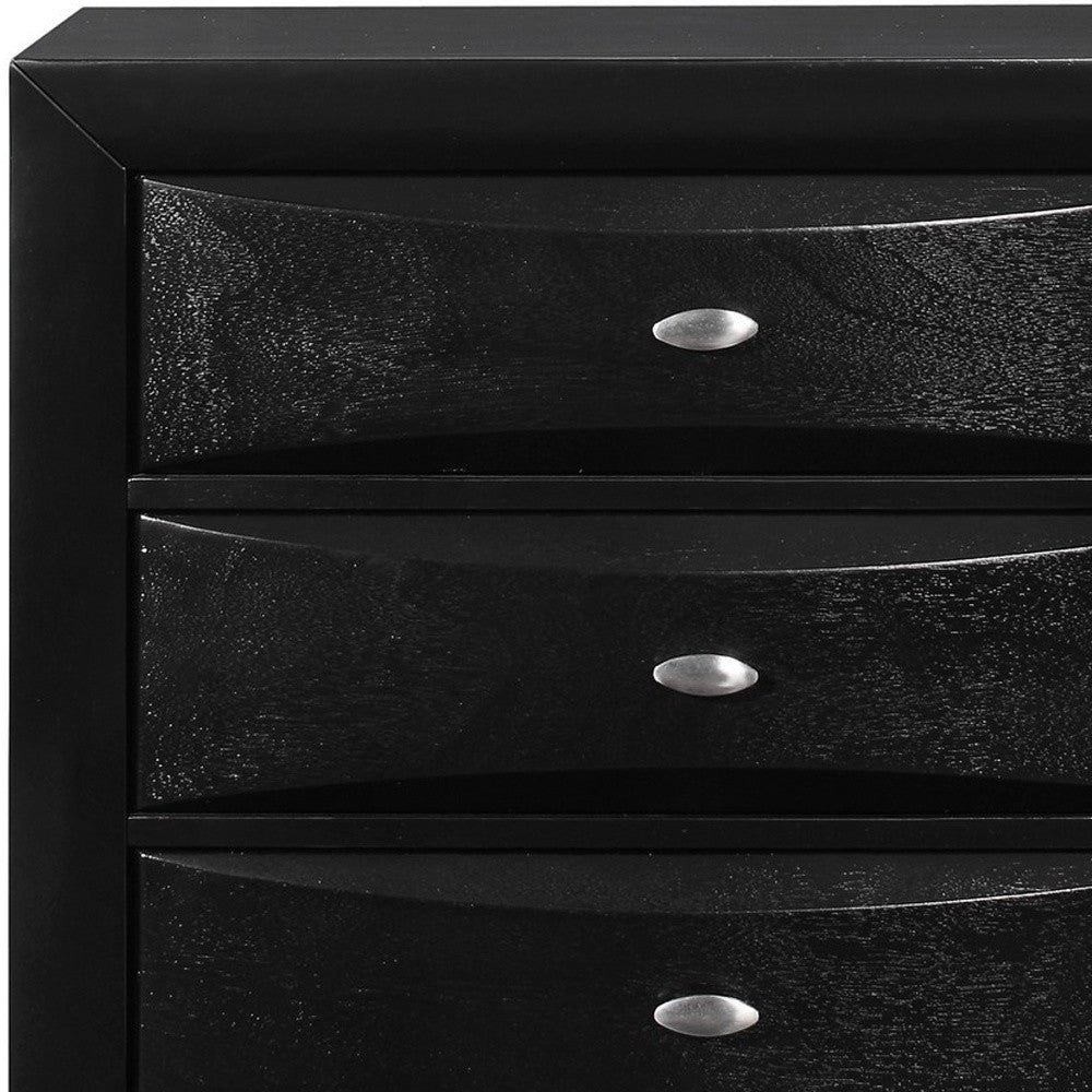 59" Black Solid Wood Mirrored Five Drawer Dresser-2