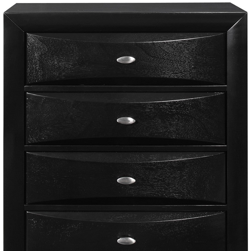 59" Black Solid Wood Mirrored Five Drawer Dresser-3