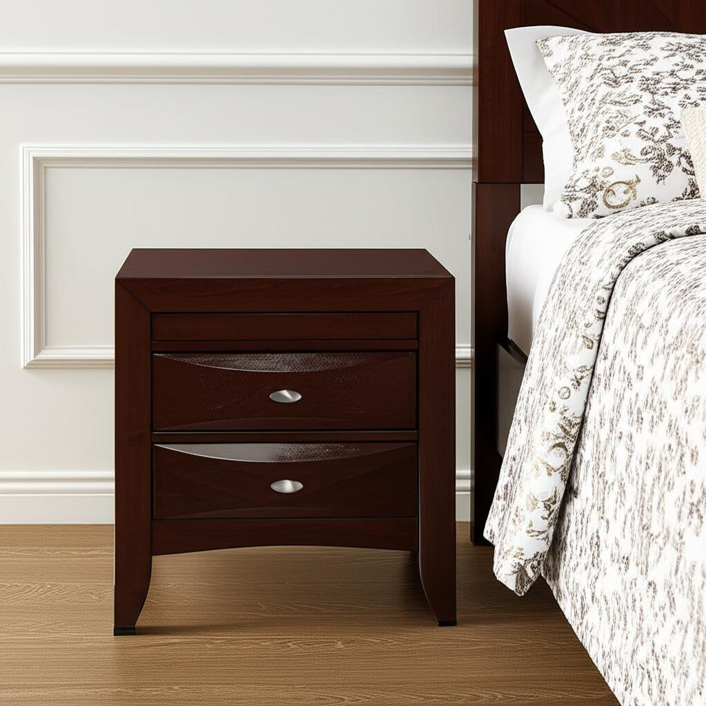 25" Merlot Wood Three Drawer Nightstand-Nightstands & Bedside Tables-DECOROLALA