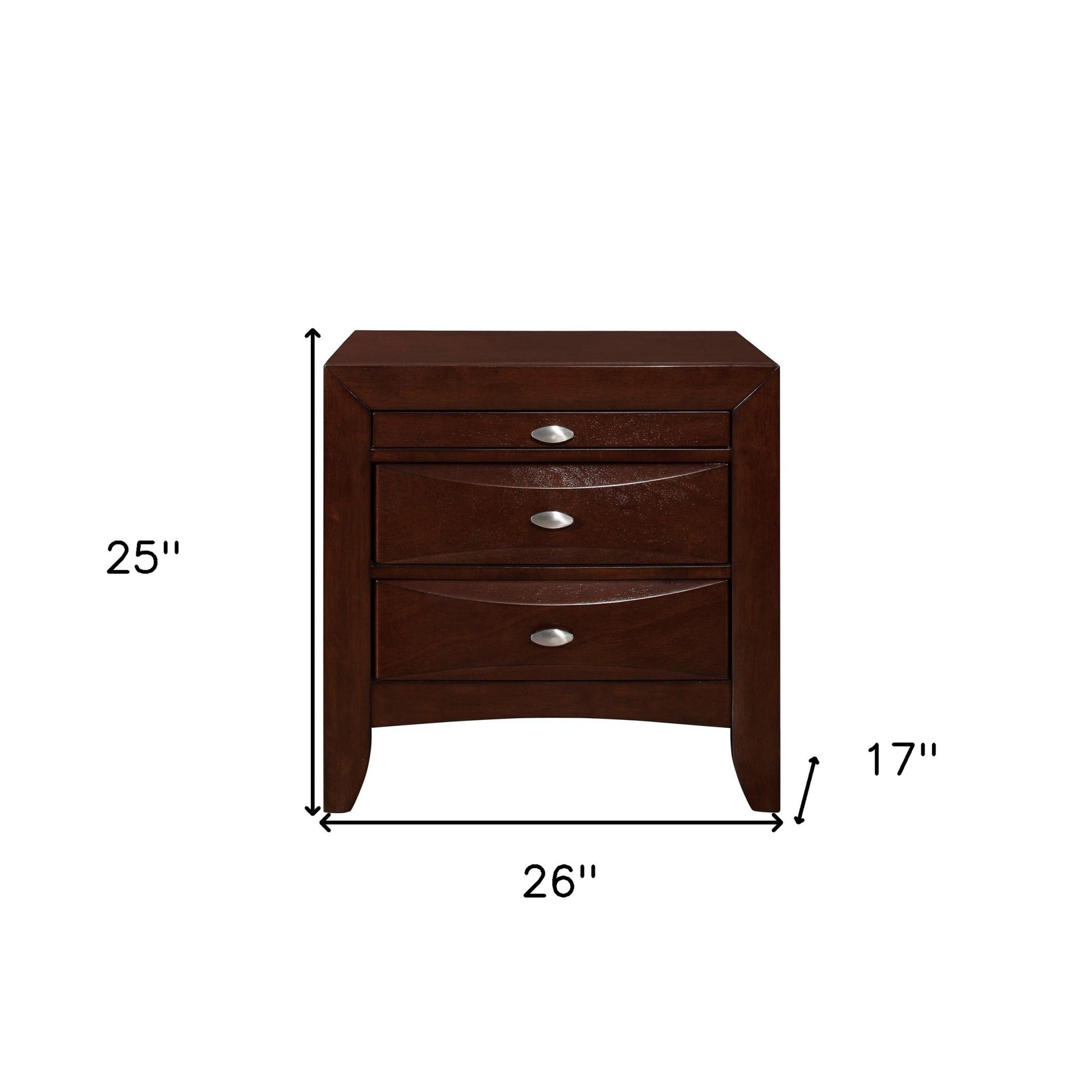 25" Merlot Wood Three Drawer Nightstand-Nightstands & Bedside Tables-DECOROLALA