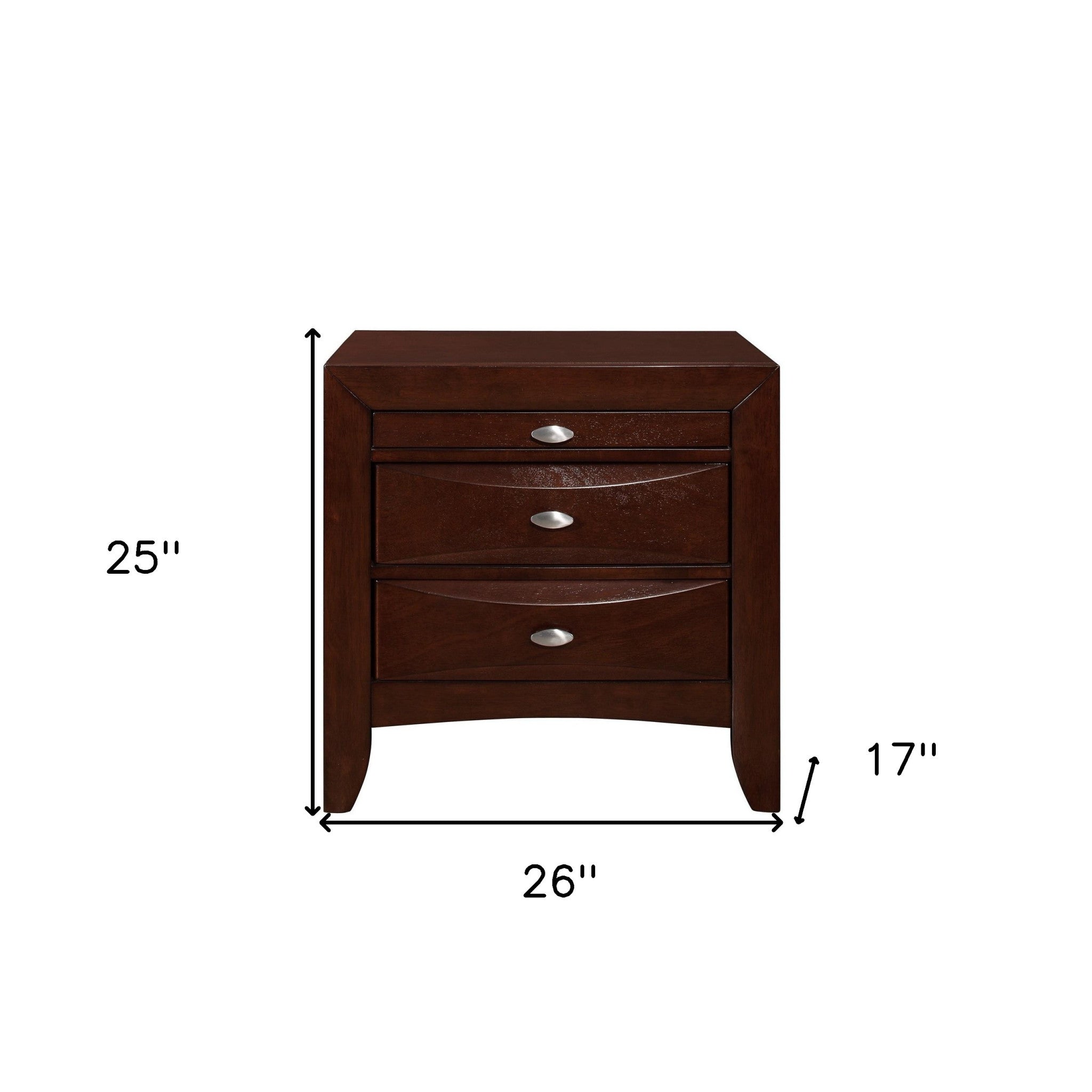 25" Merlot Wood Three Drawer Nightstand-Nightstands & Bedside Tables-DECOROLALA