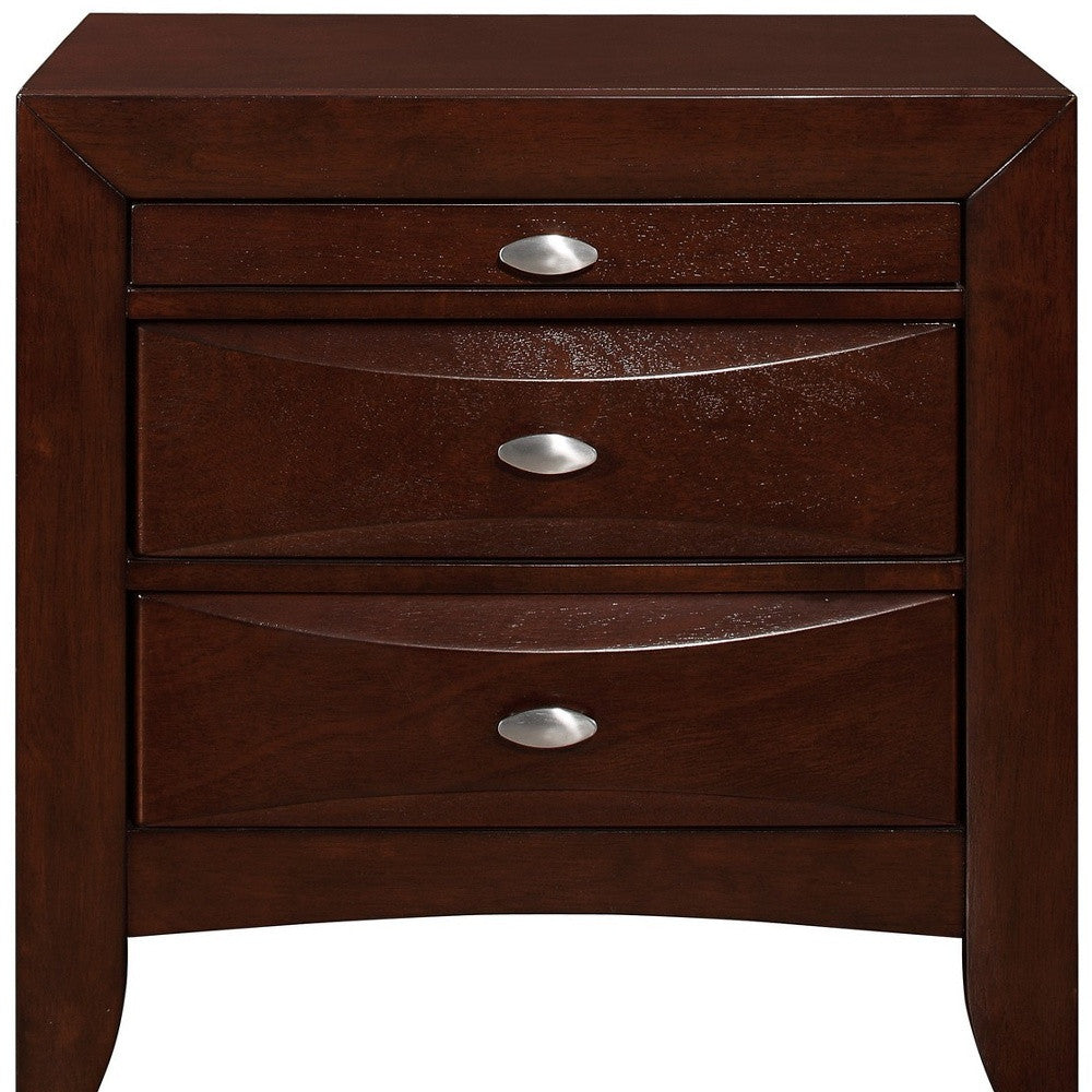 25" Merlot Wood Three Drawer Nightstand-Nightstands & Bedside Tables-DECOROLALA
