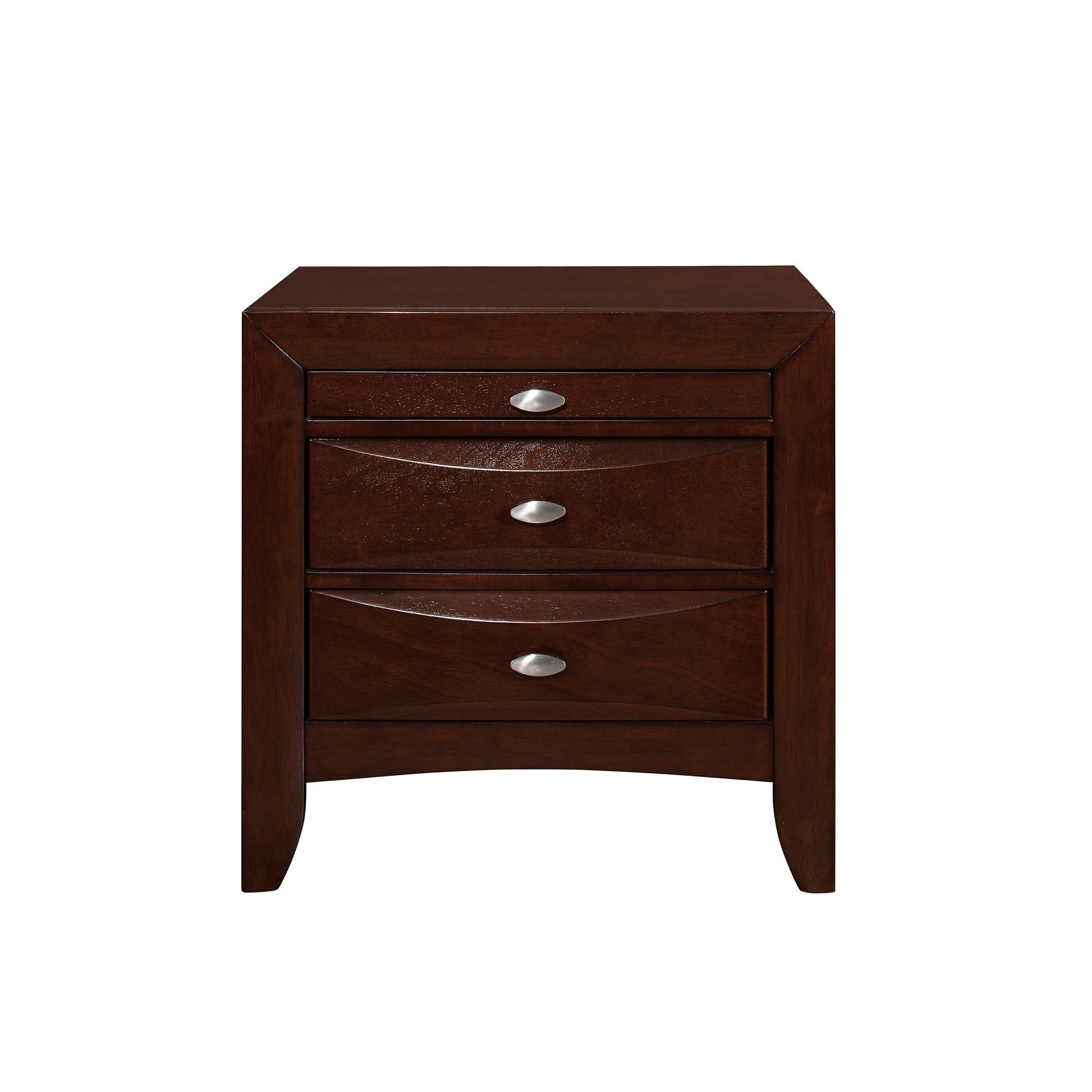25" Merlot Wood Three Drawer Nightstand-Nightstands & Bedside Tables-DECOROLALA