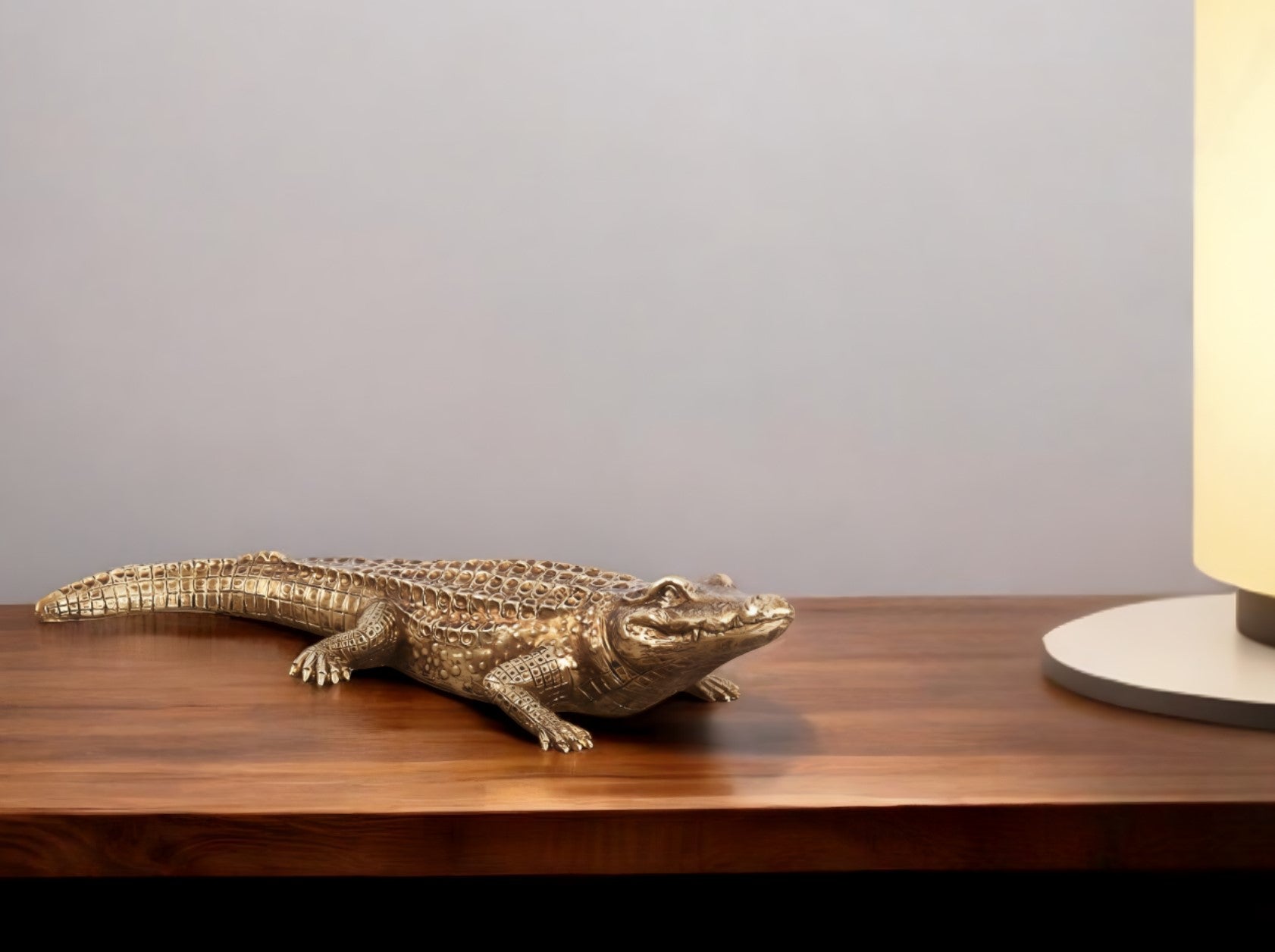 Golden Crocodile Brass Finish Sculpture-0