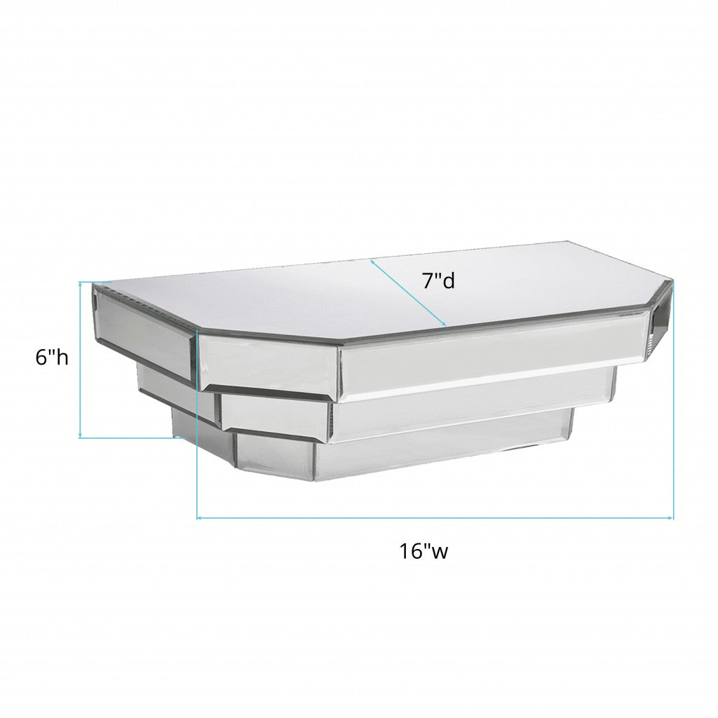 16" Silver Mirrored Glass Hanging Dimensional Floating Shelf-Wall Mounted Shelves-DECOROLALA