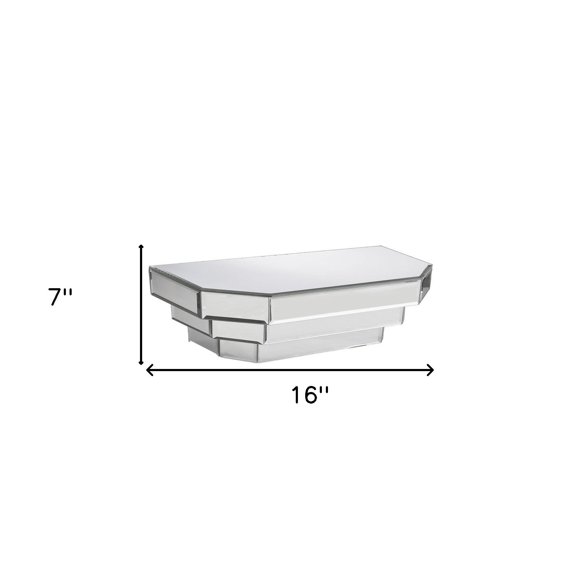 16" Silver Mirrored Glass Hanging Dimensional Floating Shelf-Wall Mounted Shelves-DECOROLALA