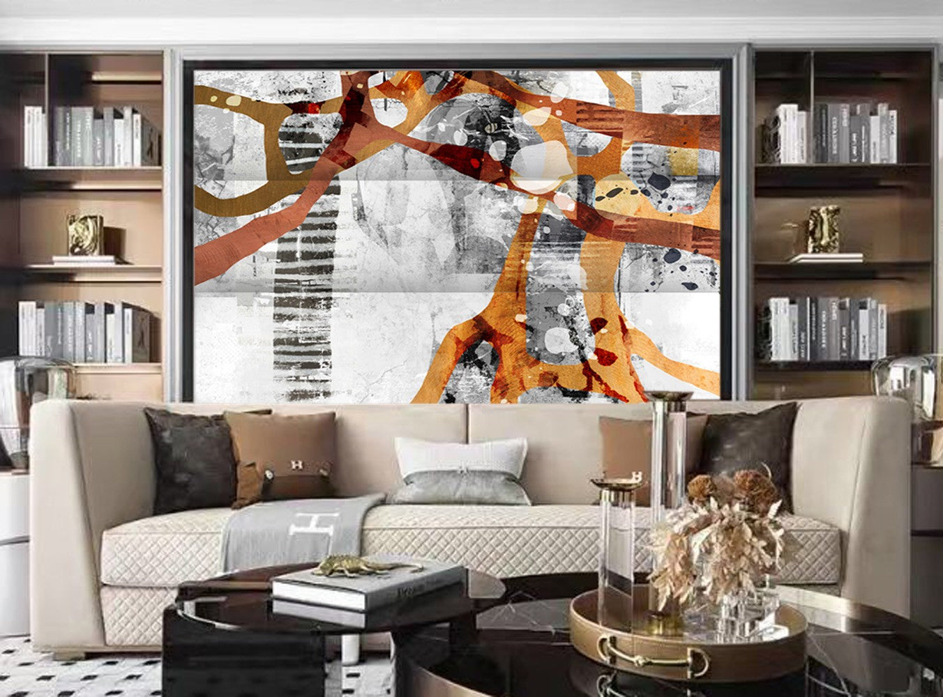 Contemporary Abstract Art Three Panel Room Divider Screen-Room Dividers-DECOROLALA