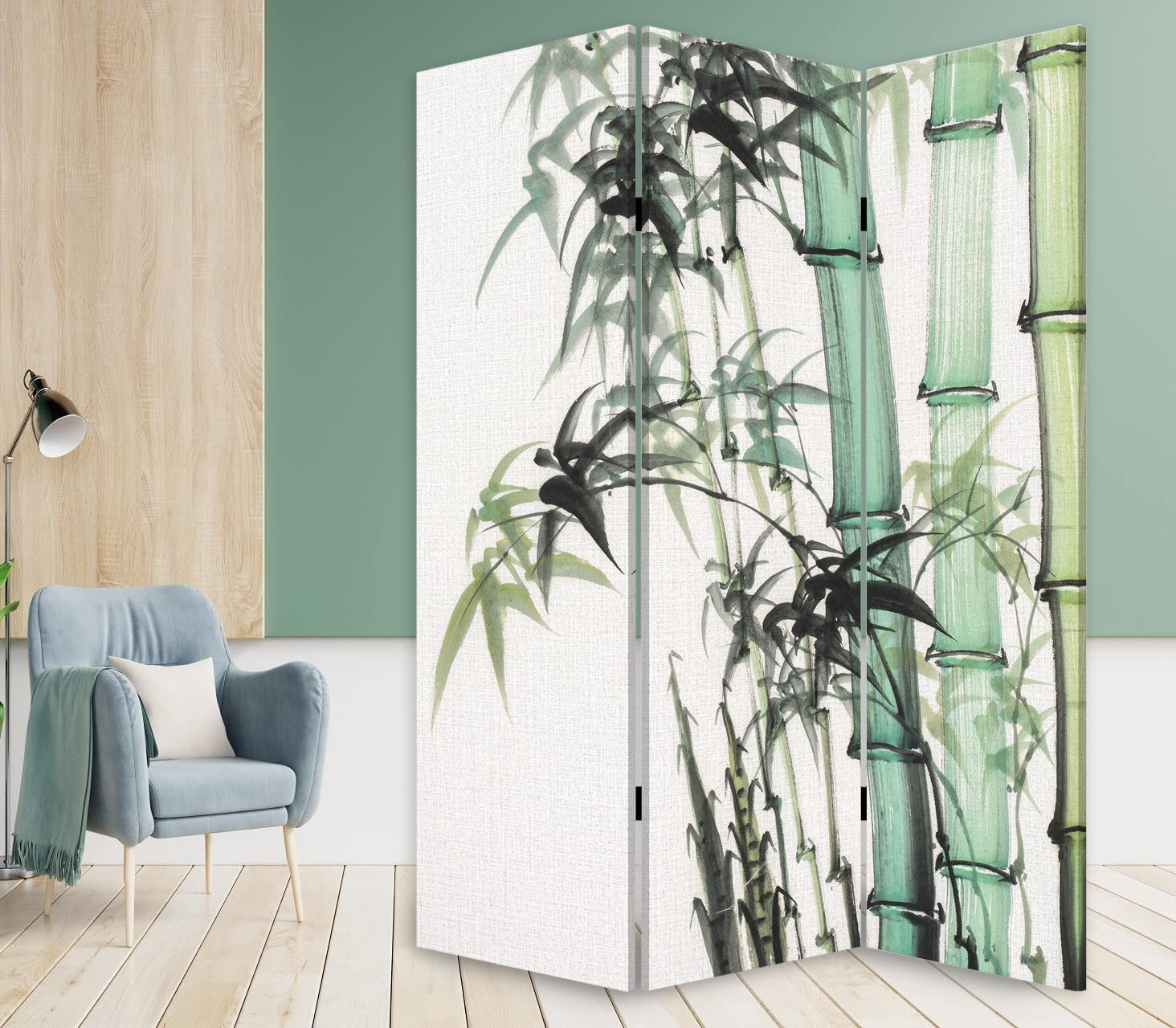 Three Panel Reversible Bamboo Art Room Divider Screen-Room Dividers-DECOROLALA
