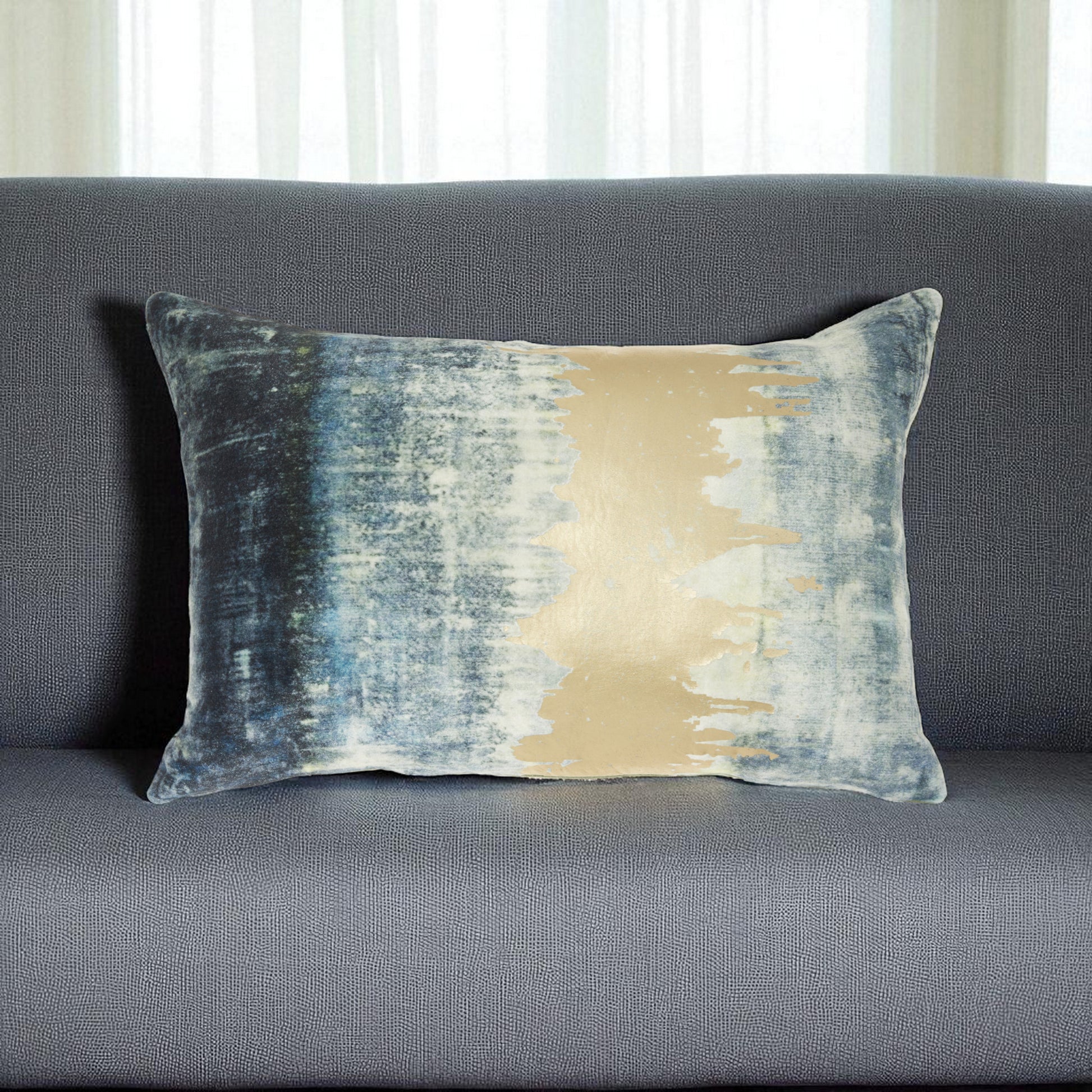 Glamorous Teal Lumbar Pillow With Metallic Gold Accents-0