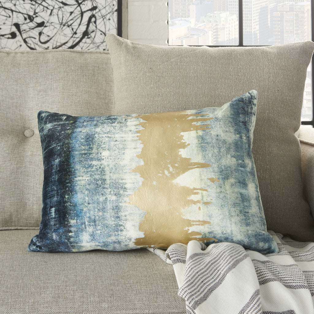 Glamorous Teal Lumbar Pillow With Metallic Gold Accents-6