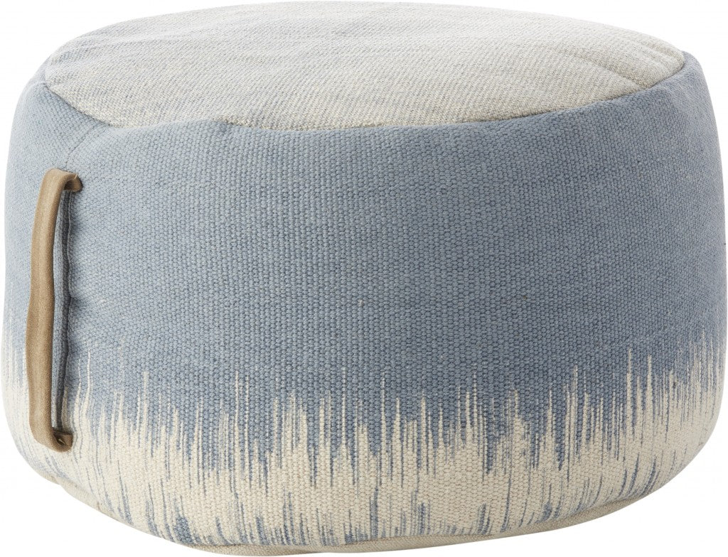 20" Blue and White Round Abstract Pouf Ottoman-1