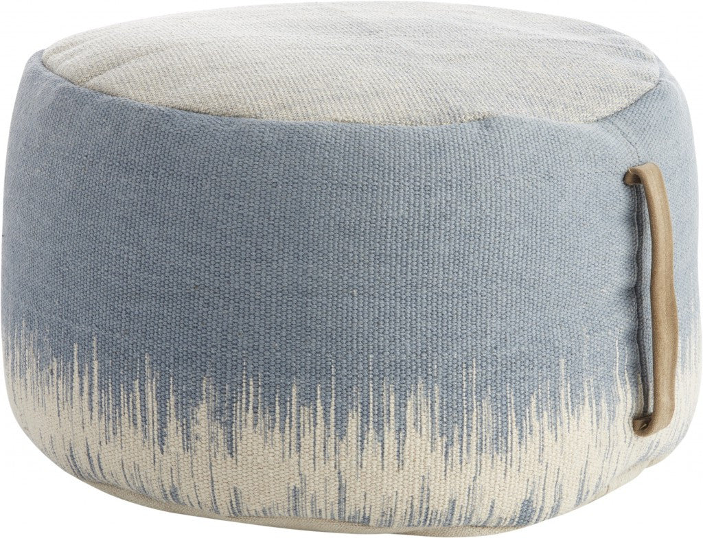 20" Blue and White Round Abstract Pouf Ottoman-2