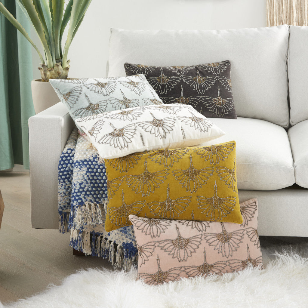 12" X 20" Ivory Cotton Throw Pillow-7