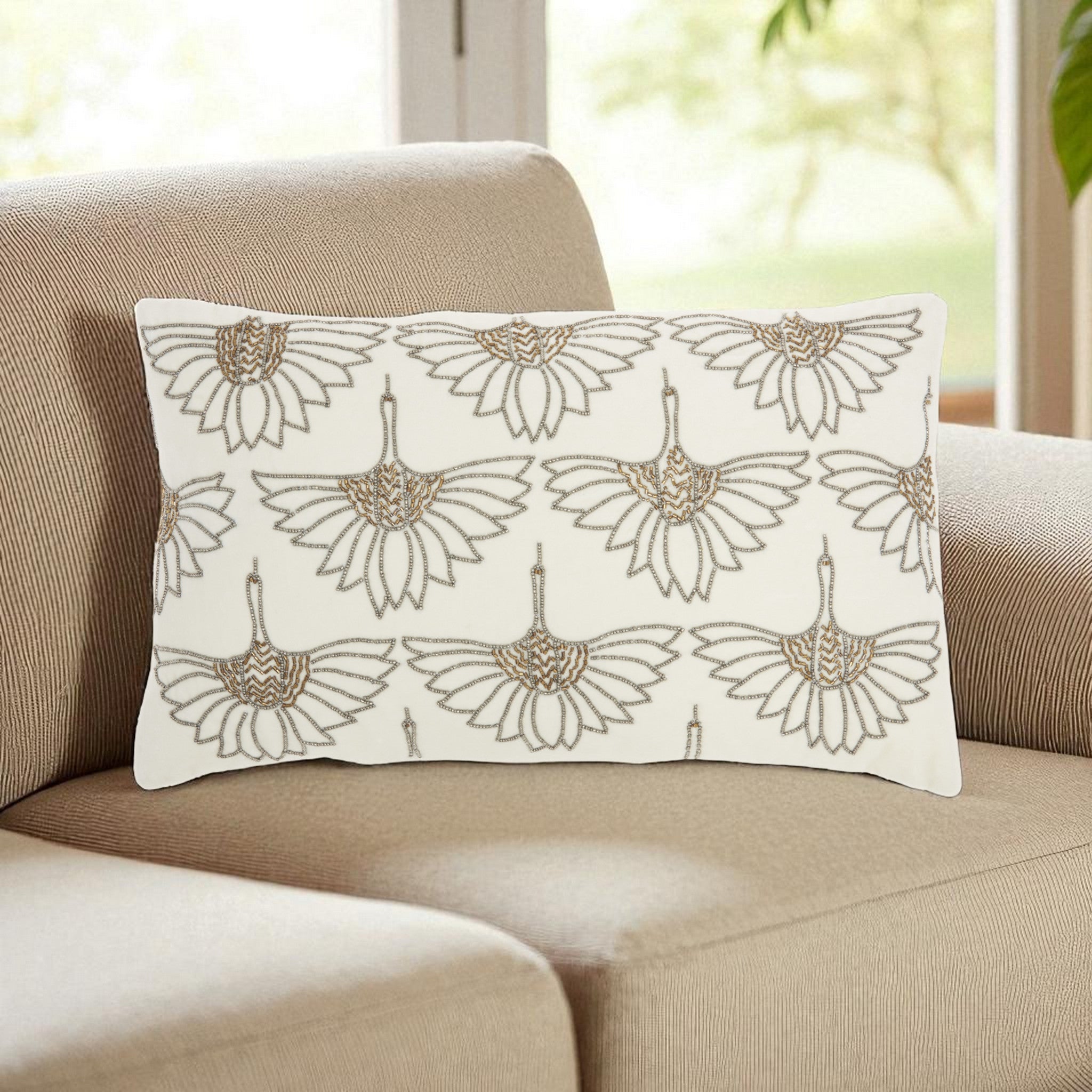 12" X 20" Ivory Cotton Throw Pillow-0