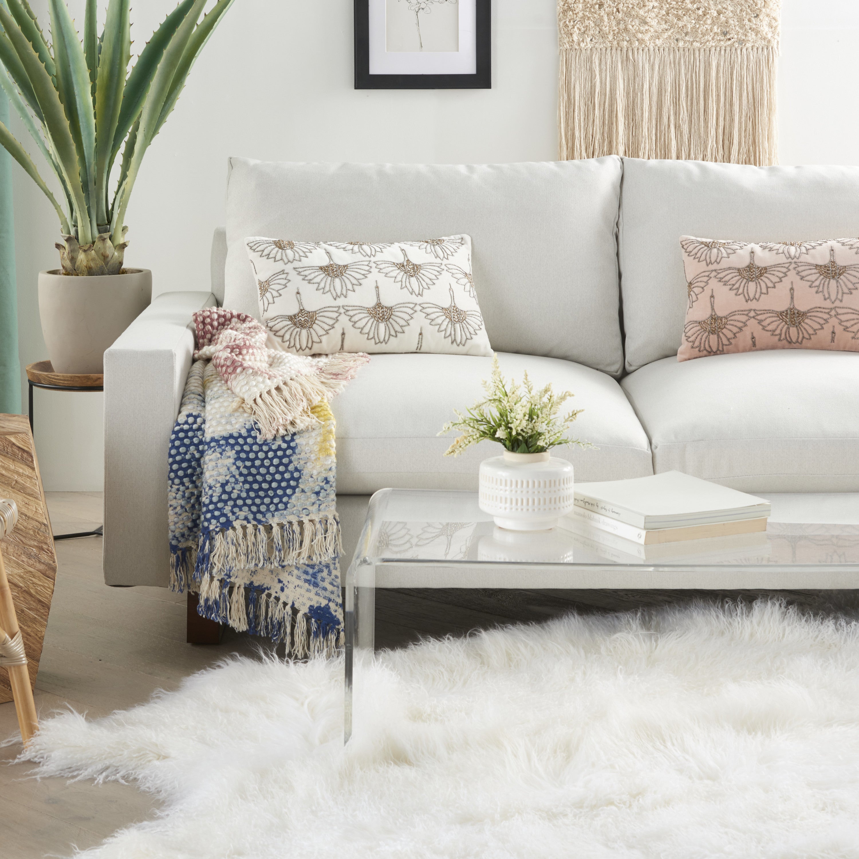 12" X 20" Ivory Cotton Throw Pillow-8