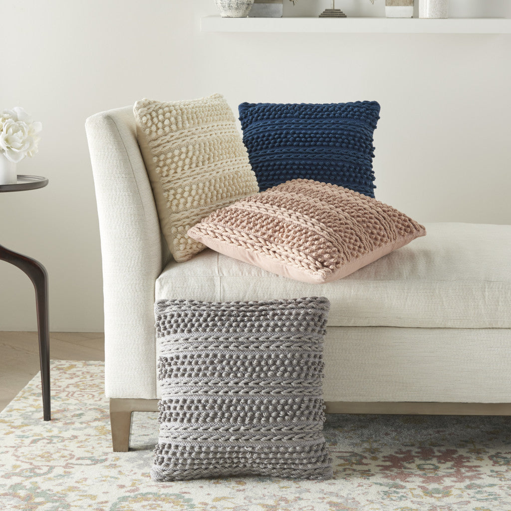 Navy Blue Textured Dots And Stripes Throw Pillow-6