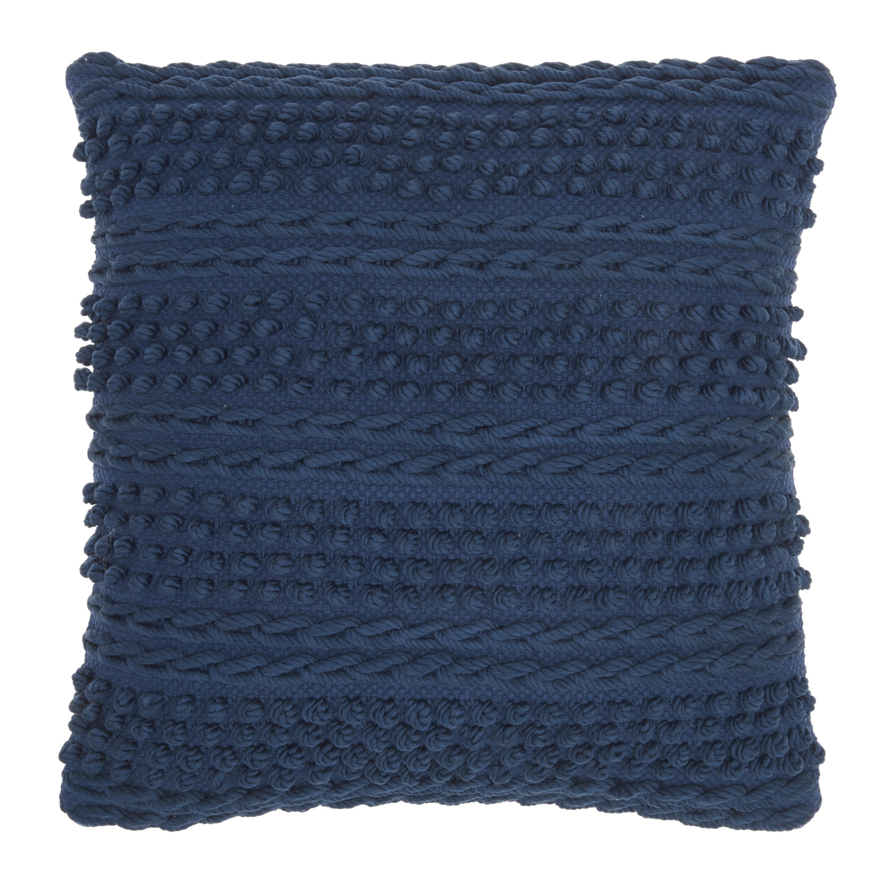 Navy Blue Textured Dots And Stripes Throw Pillow-1