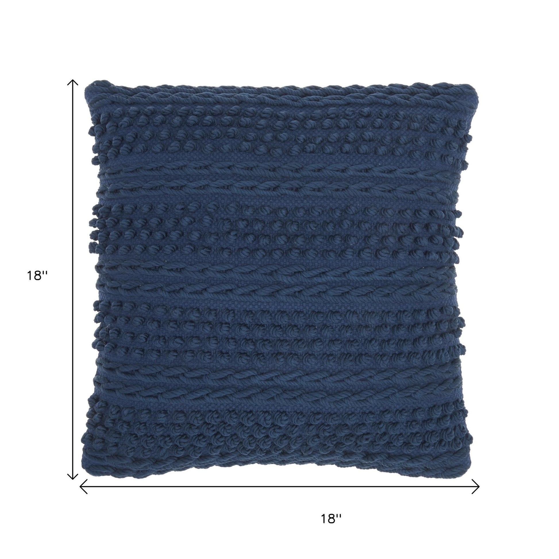Navy Blue Textured Dots And Stripes Throw Pillow-7
