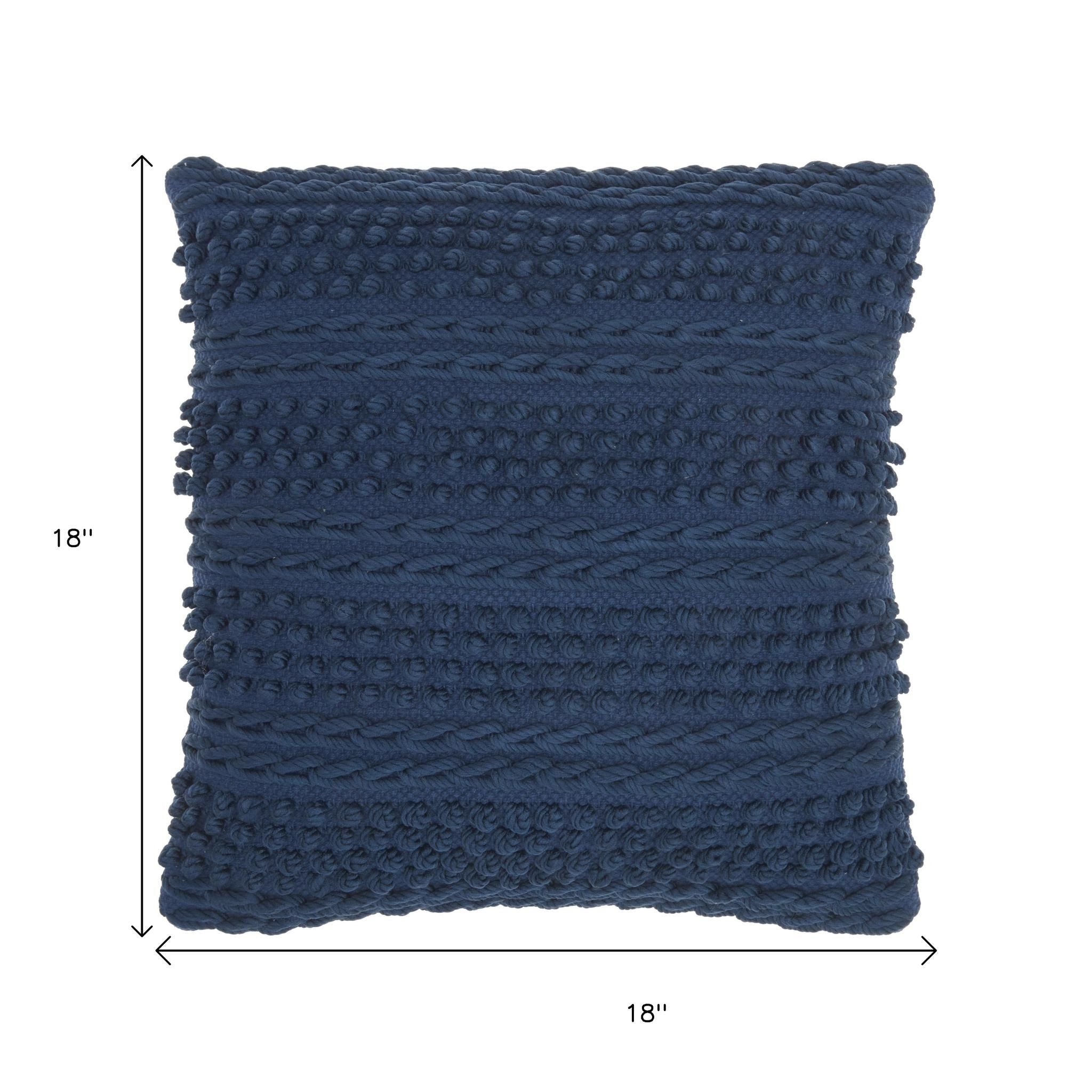 Navy Blue Textured Dots And Stripes Throw Pillow-7
