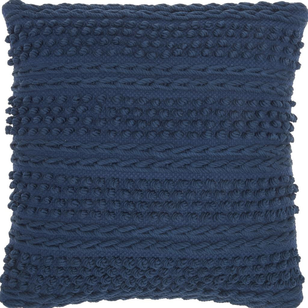 Navy Blue Textured Dots And Stripes Throw Pillow-2