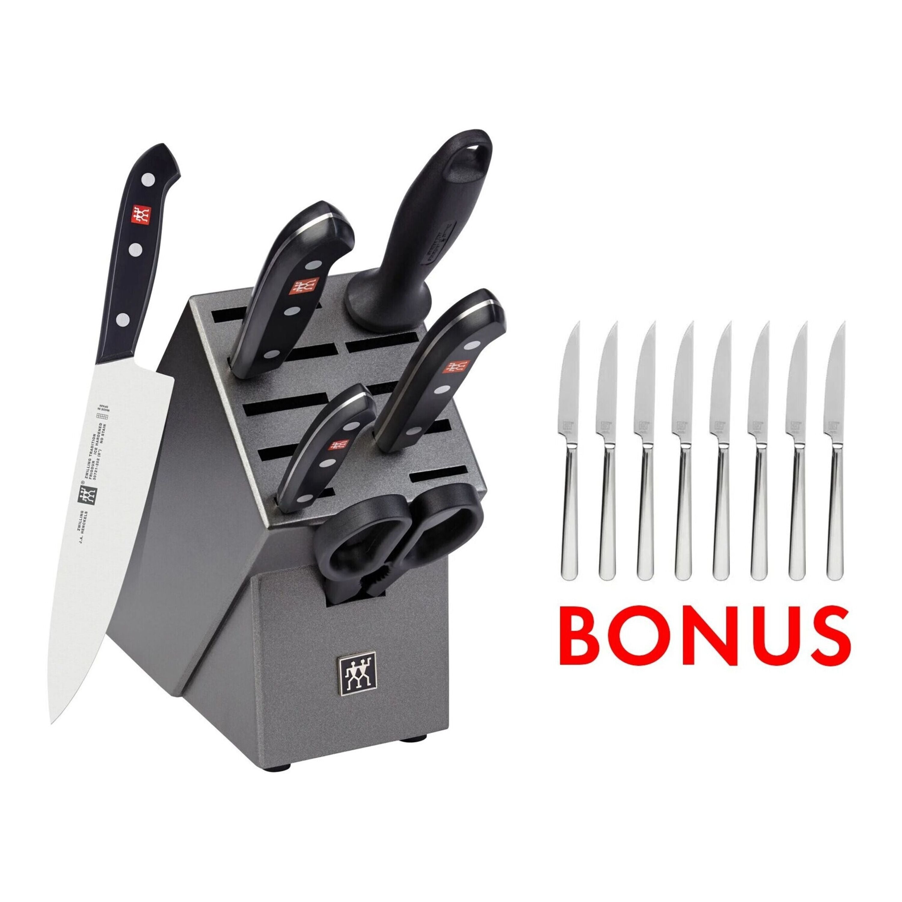 ZWILLING Tradition 7 Piece Knife Block Set With Bonus Steak Set-DECOROLALA