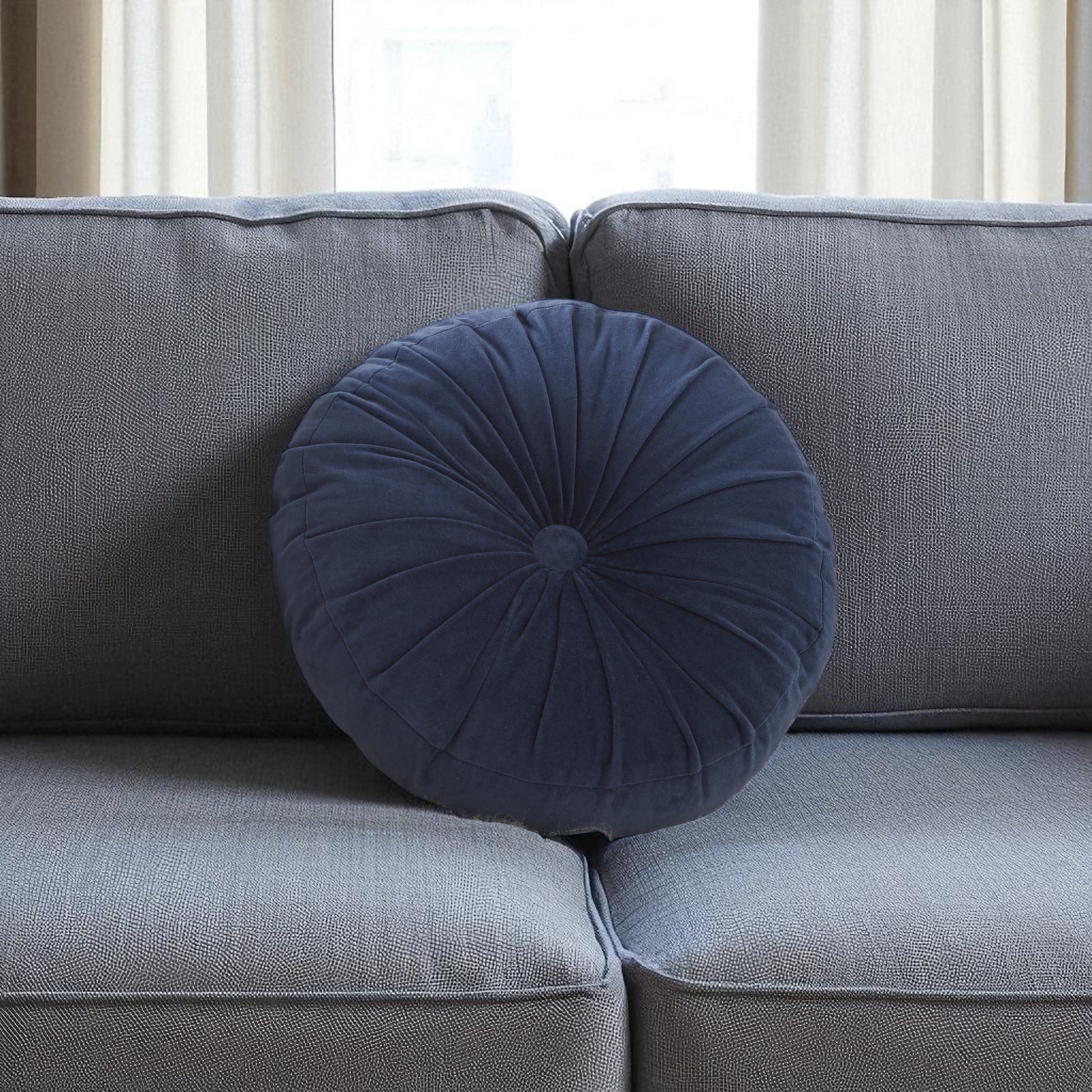 16" X 16" Dark Blue Round Velvet Throw Pillow-1