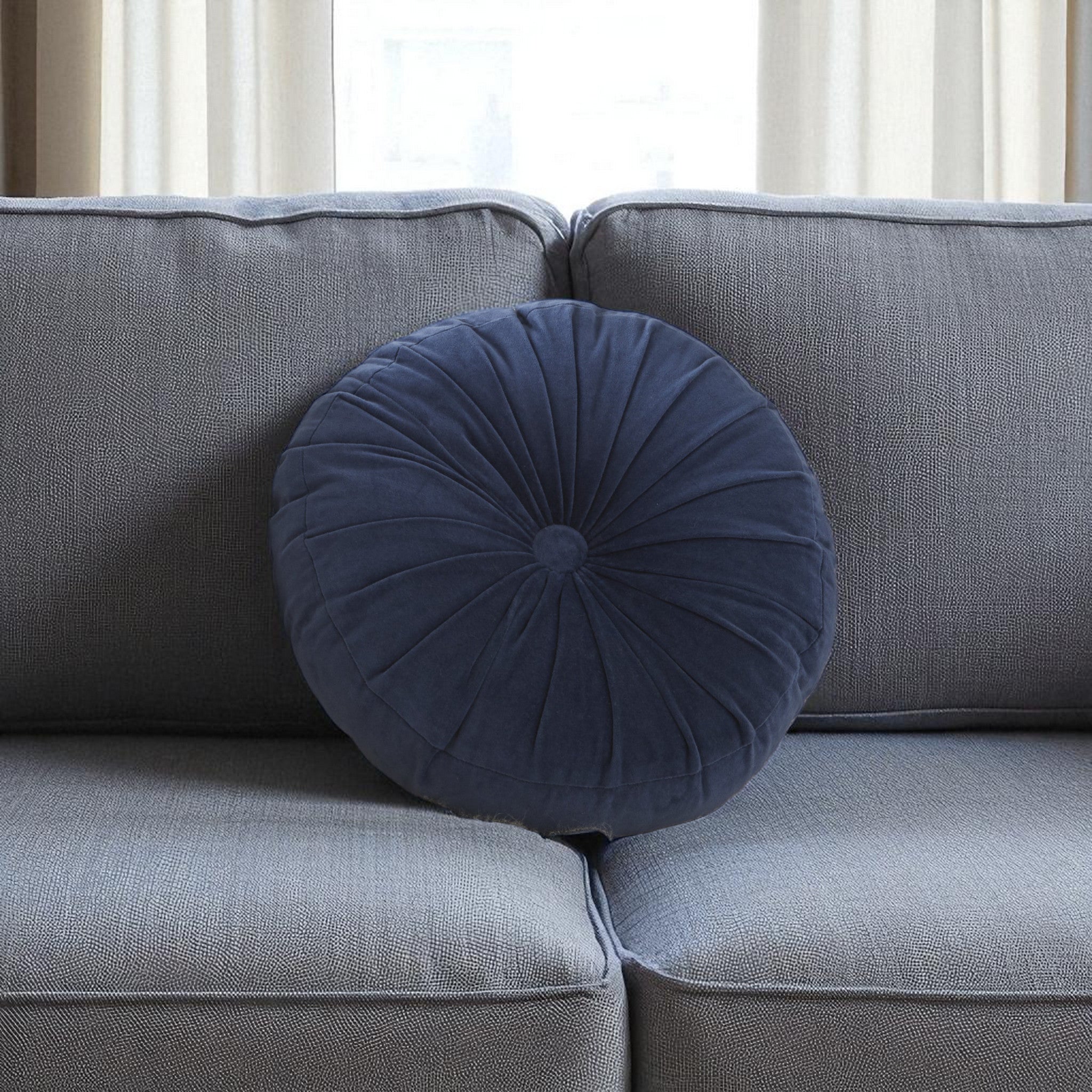 16" X 16" Dark Blue Round Velvet Throw Pillow-1